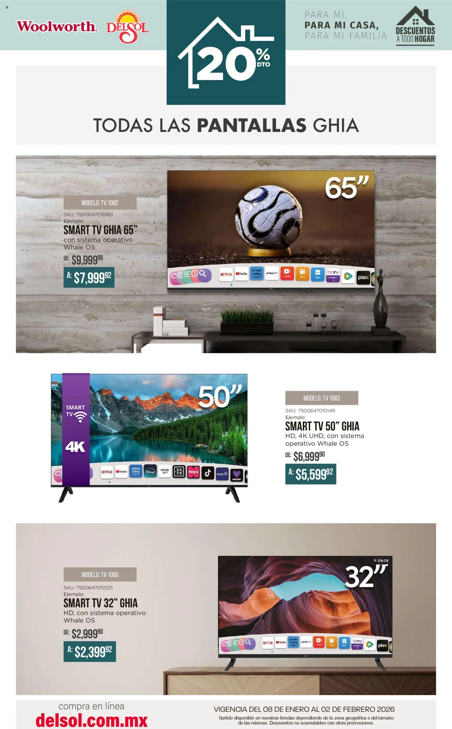 Nuevas ofertas de Del Sol y Woolworth válidas en toda la República Mexicana desde el 08.01.2026. ¡Encuentra las mejores ofertas en Del Sol y Woolworth catálogo Para mí, para mi casa, para mi familia! | Página: 35 | Productos: Pantallas, Video