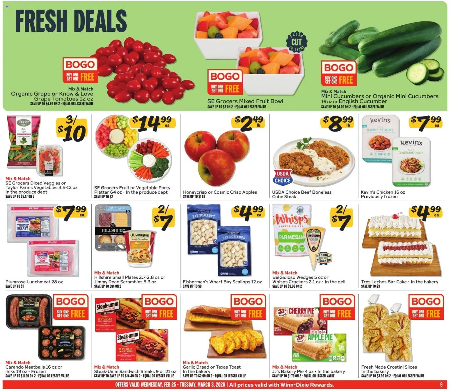 Winn Dixie Weekly Ad - valid from 25.02.2026 | Page: 9 | Products: Cheese, Bread, Tomatoes, Garlic