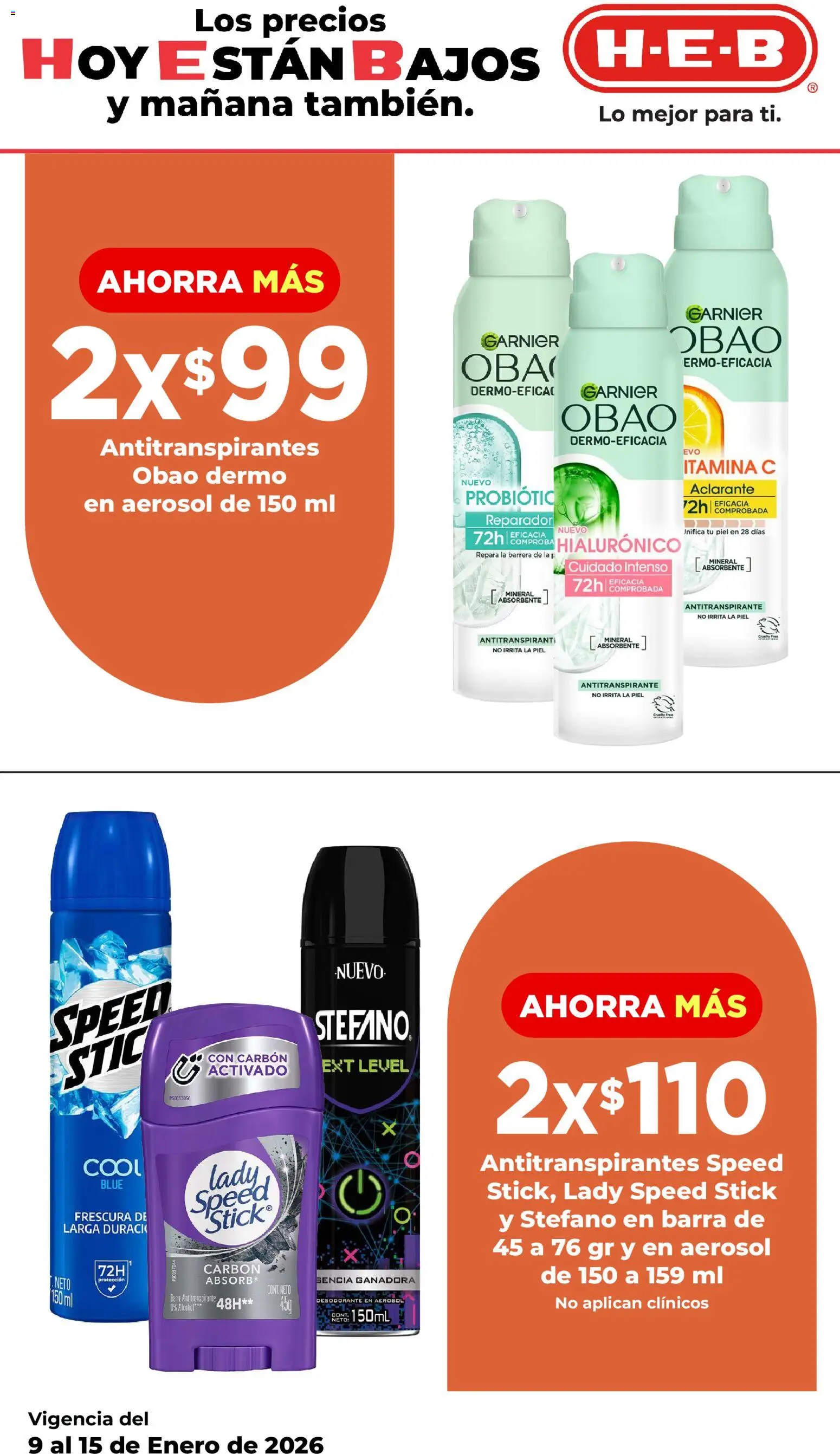 Nuevas ofertas de H-E-B válidas en toda la República Mexicana desde el 09.01.2026. ¡Encuentra las mejores ofertas en H-E-B folleto! | Página: 7 | Productos: Desodorante, Antitranspirante, Barra, Aclarante