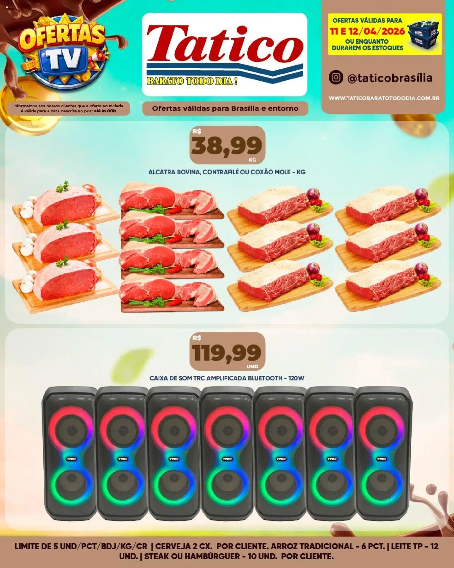 Tatico Folheto - válido de 11.04.2026 | Página: 15 | Produtos: Caixa de som, Alcatra, Leite, Arroz
