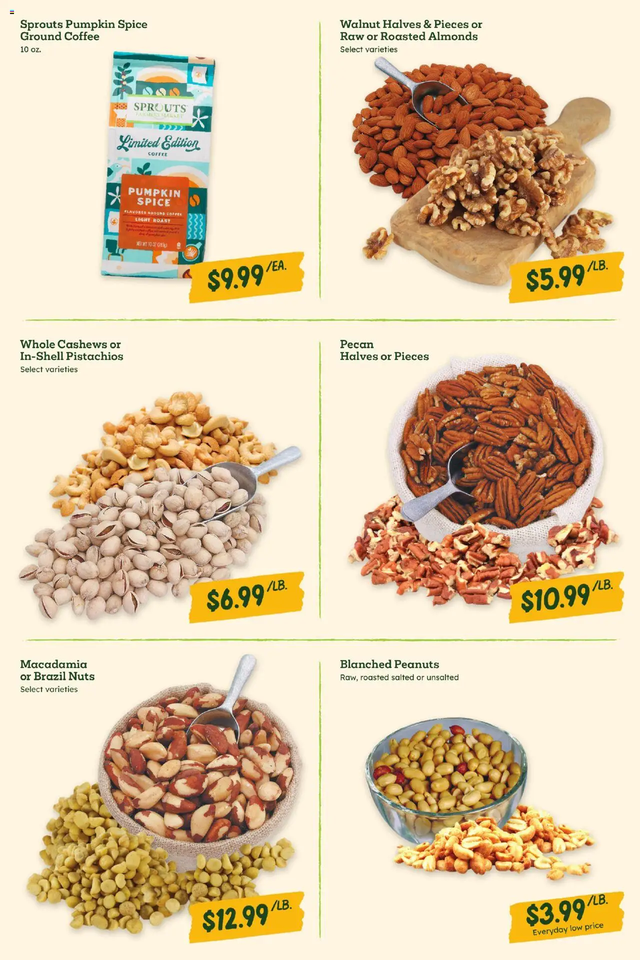 Sprouts Monthly Ad - valid from 24.09.2025 | Page: 6 | Products: Coffee, Nuts, Pumpkin