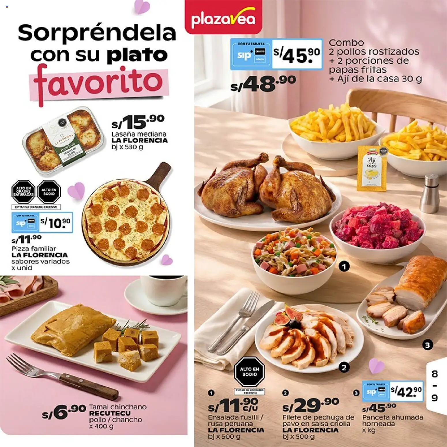 Catálogo Plaza Vea válido desde 27.04.2026 | Página: 9 | Productos: Pizza, Papas fritas, Ensalada, Papas