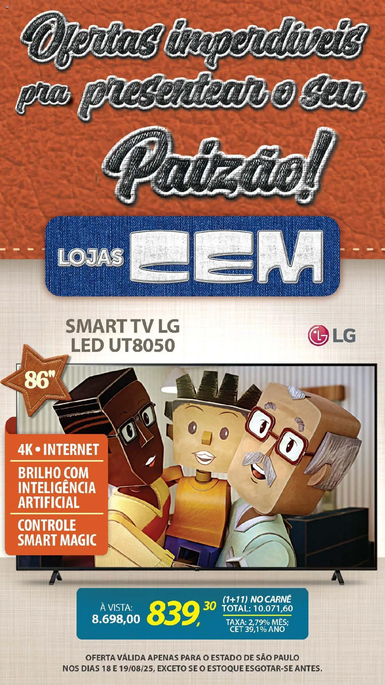 Lojas Cem Folheto - válido de 18.08.2025 | Página: 12 | Produtos: smart TV, Tv, Carne
