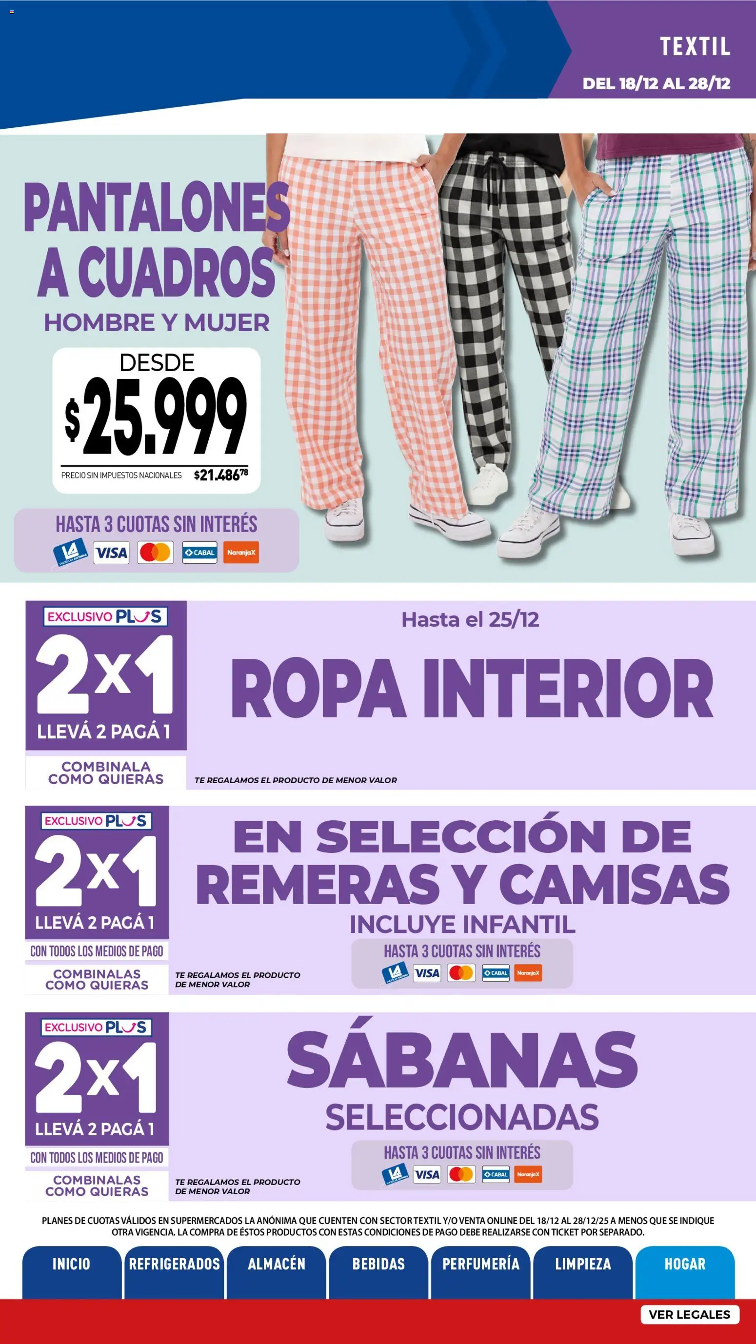 La Anonima Insuperables │ válido desde el 18.12.2025 | Página: 42 | Productos: Sabanas, Ropa, Pantalones, Ropa interior