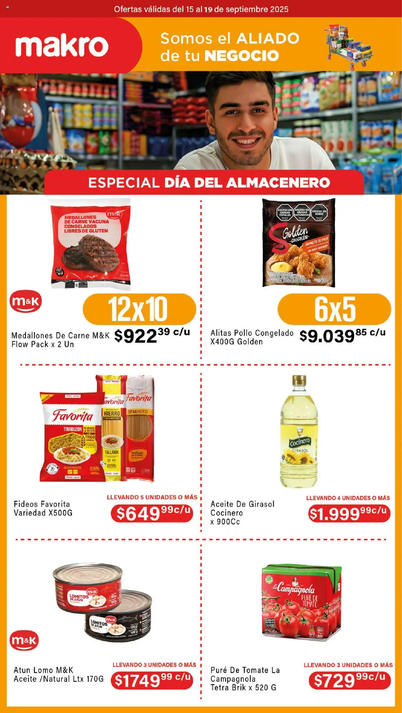 Makro - Ofertas especiales día almacenero │ válido desde el 15.09.2025 | Página: 1 | Productos: Pollo, Aceite, Pure de Tomate, Fideos