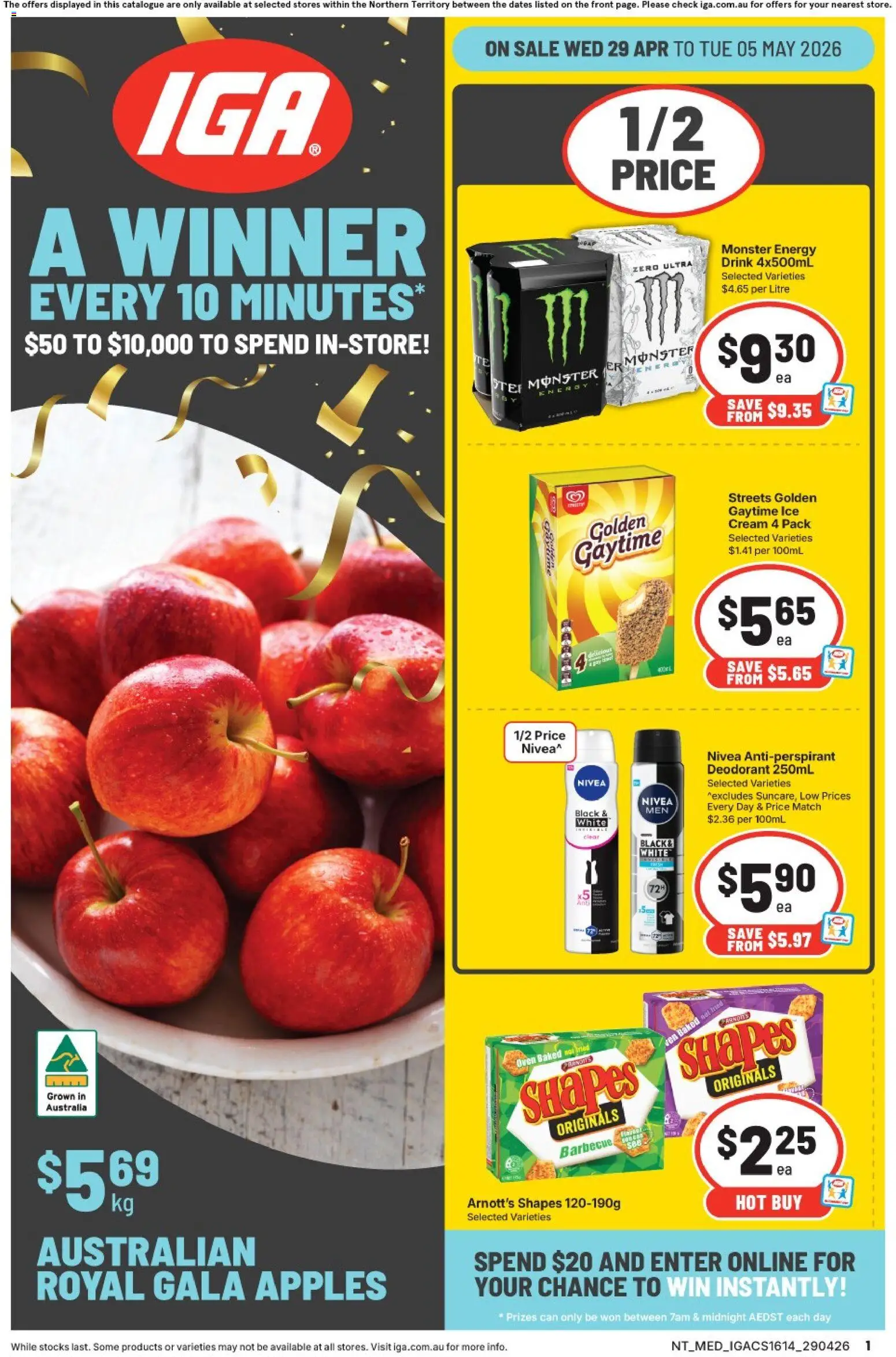 IGA catalogue - valid from 29.04.2026 | Page: 1 | Products: Apples, Deodorant, Antiperspirant, Cream