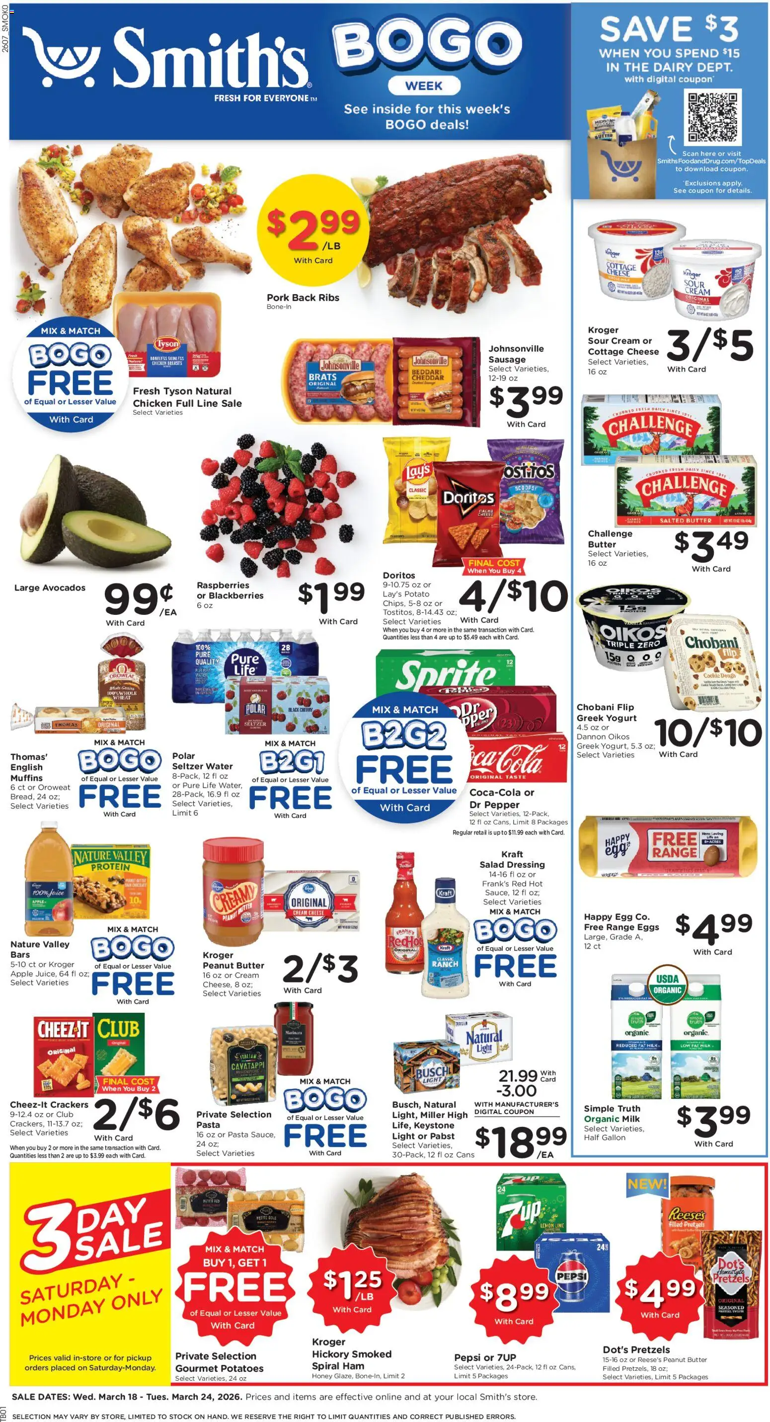 Smith's Weekly Ad - WY - valid from 18.03.2026 | Page: 1 | Products: Ham, Cottage cheese, Salad, Lime