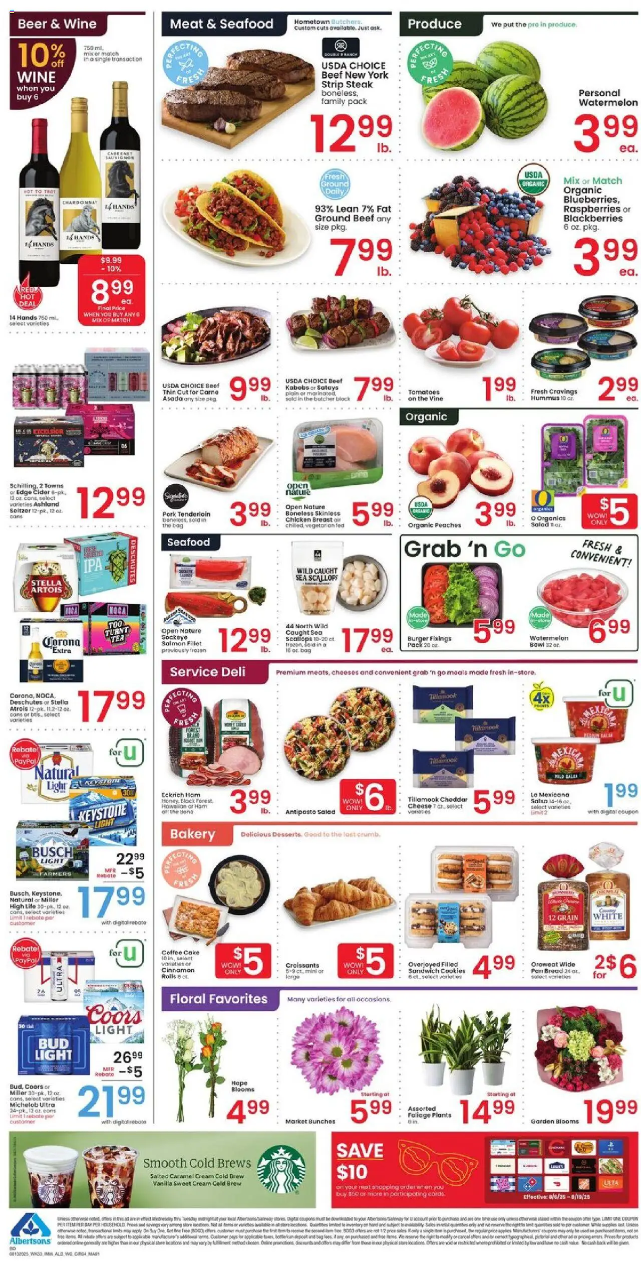 Albertsons Weekly Ad - valid from 13.08.2025 | Page: 4 | Products: Ham, Beer, Pork, Cream