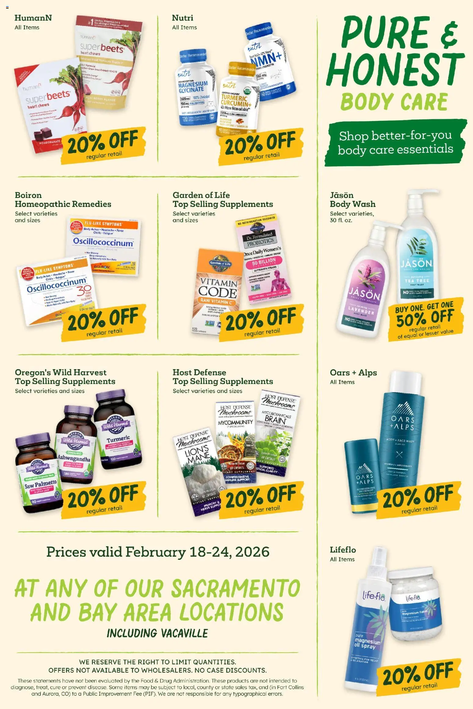 Sprouts Weekly Ad - valid from 18.02.2026 | Page: 11 | Products: Magnesium, Saw, Tea, Body Wash