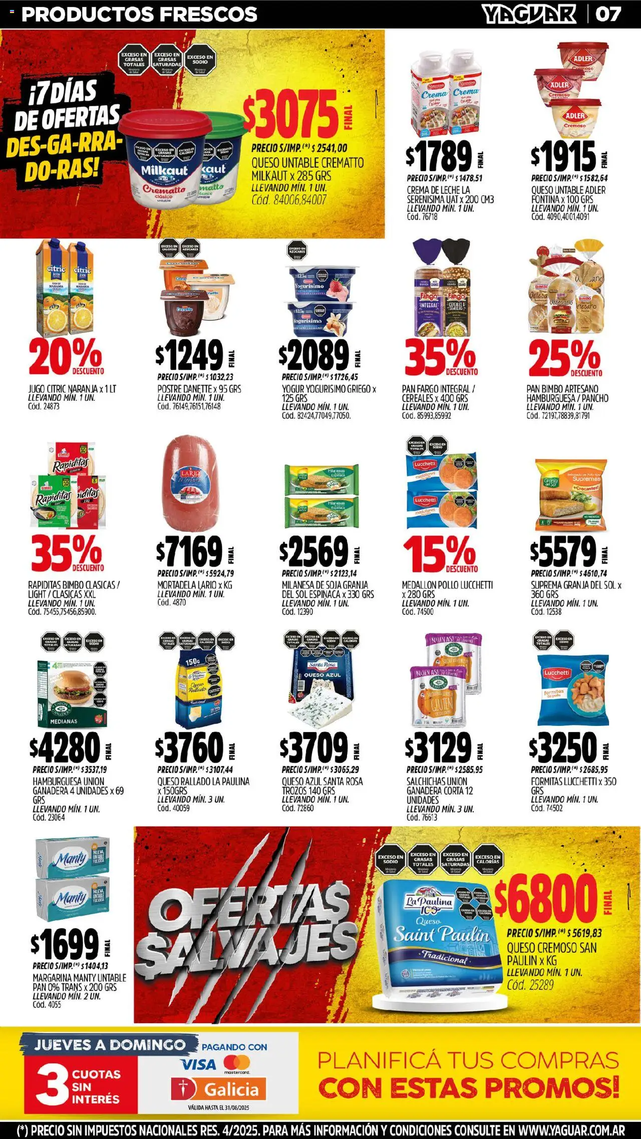 Yaguar - Mendoza │ válido desde el 04.08.2025 | Página: 7 | Productos: Leche, Pan, Espinaca, Cereales
