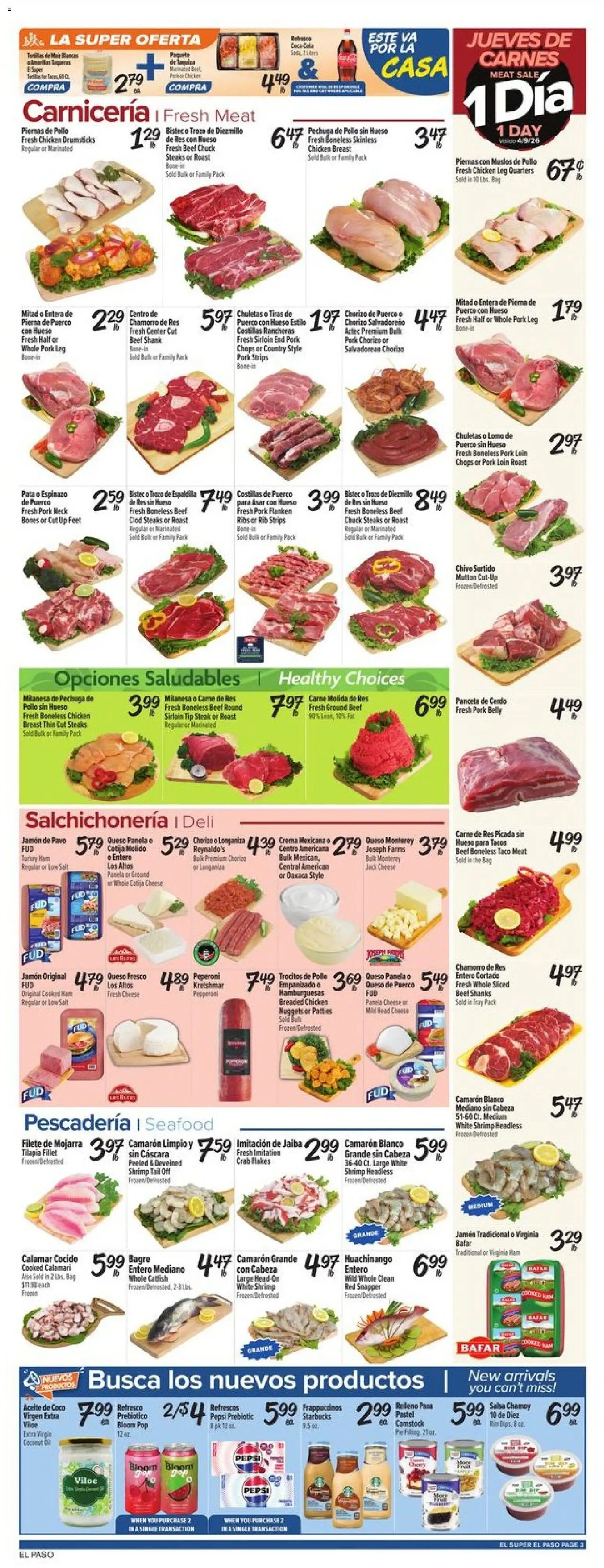 El Super Weekly Ad - TX - valid from 08.04.2026 | Page: 3 | Products: Pork, Beef, Flakes, Bag