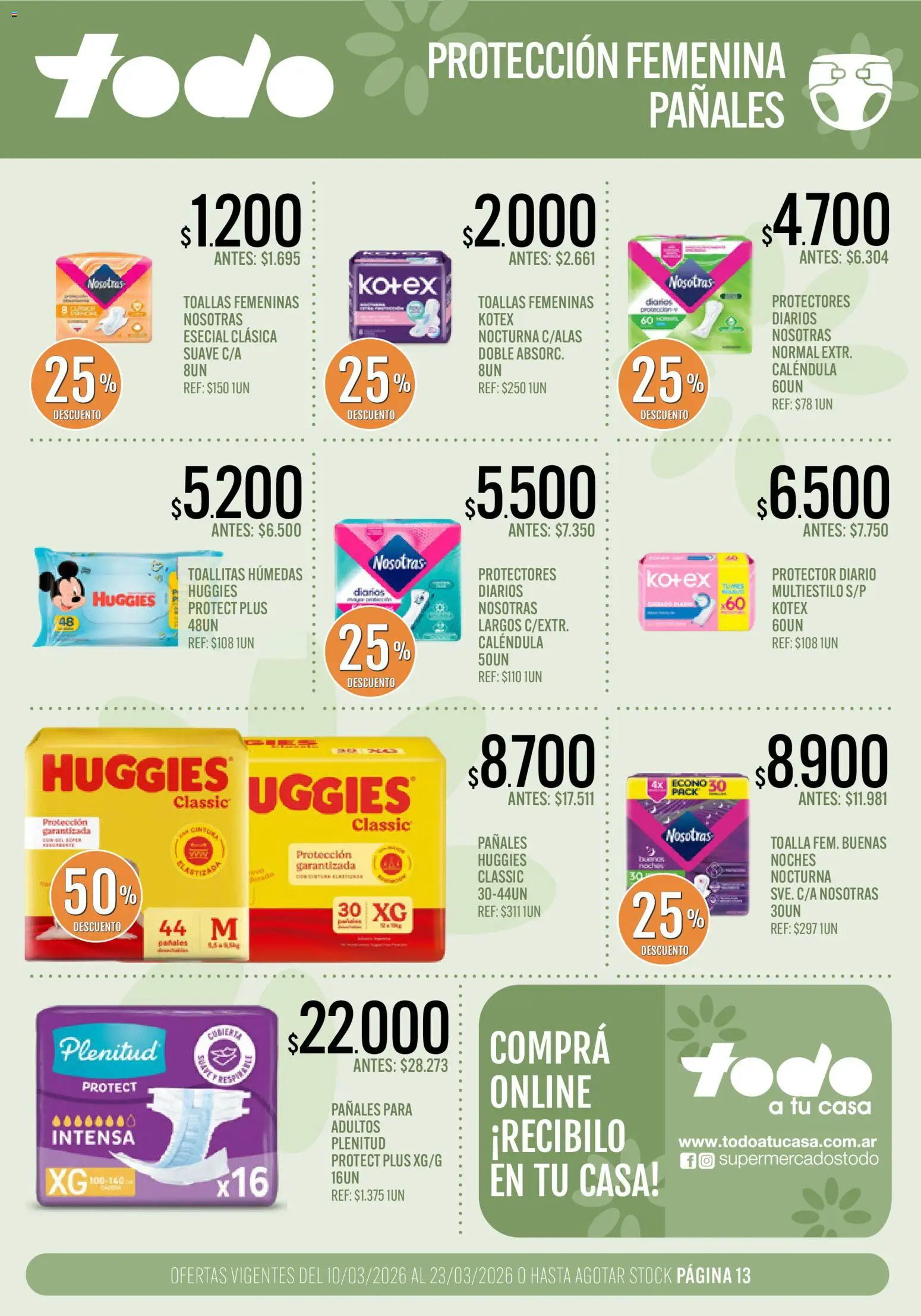 Supermercados TODO - Ofertas │ válido desde el 10.03.2026 | Página: 13 | Productos: Toalla, Toallas, Toallitas húmedas, Pañales