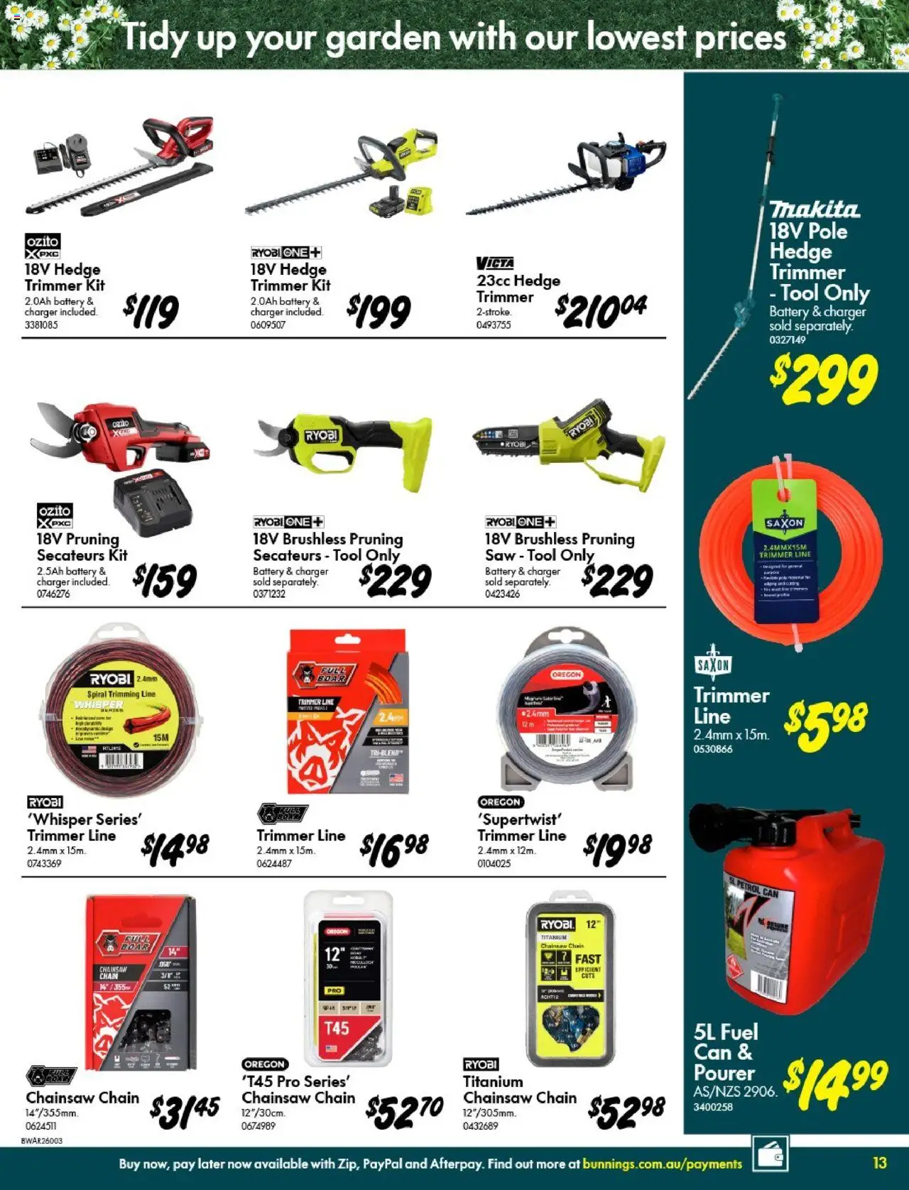 Bunnings Warehouse catalogue - valid from 10.09.2025 | Page: 13 | Products: Battery, Charger, Pruning, Chainsaw