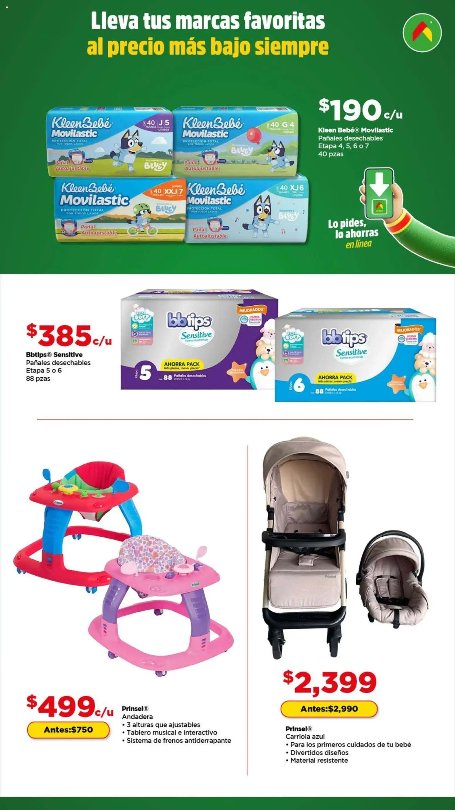 Nuevas ofertas de Bodega Aurrerá válidas en toda la República Mexicana desde el 01.01.2026. ¡Encuentra las mejores ofertas en Bodega Aurrerá folleto Cuida a tu bebé y ahorra! | Página: 3 | Productos: Carriola, Pañales