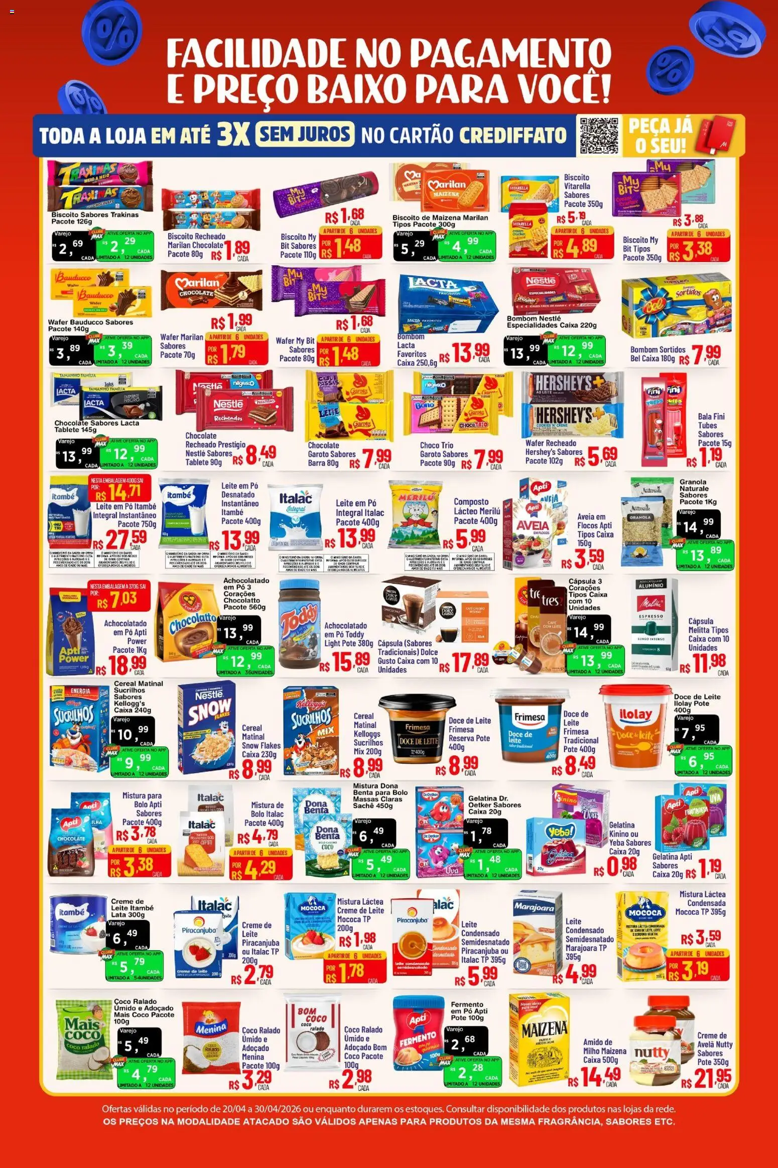 Max Atacadista Folheto - válido de 20.04.2026 | Página: 3 | Produtos: Biscoito, Achocolatado, Creme de leite, Cookies