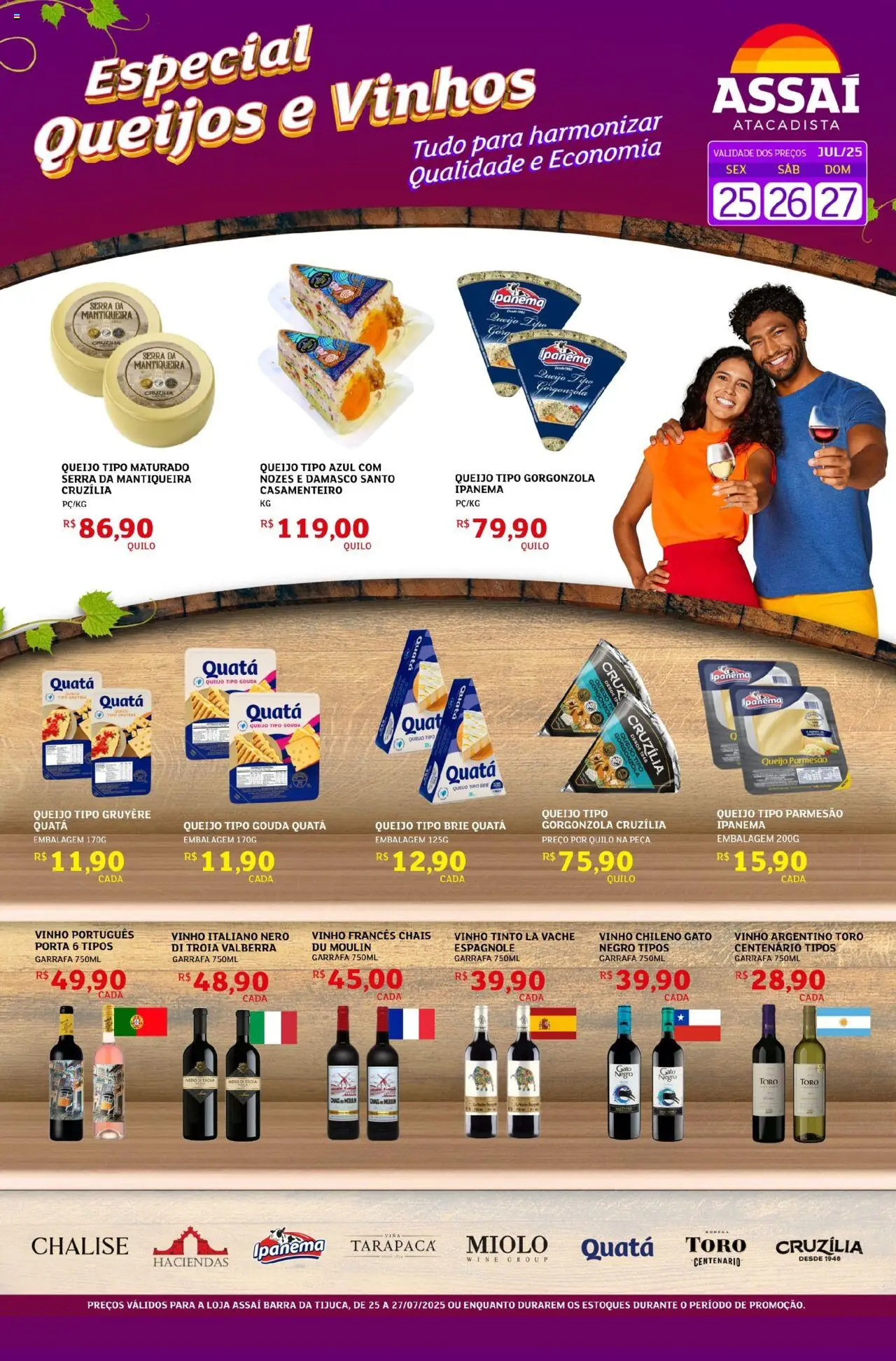 Assaí Atacadista Folheto - válido de 25.07.2025 | Página: 1 | Produtos: Queijo, Brie, Gouda, Queijo parmesão