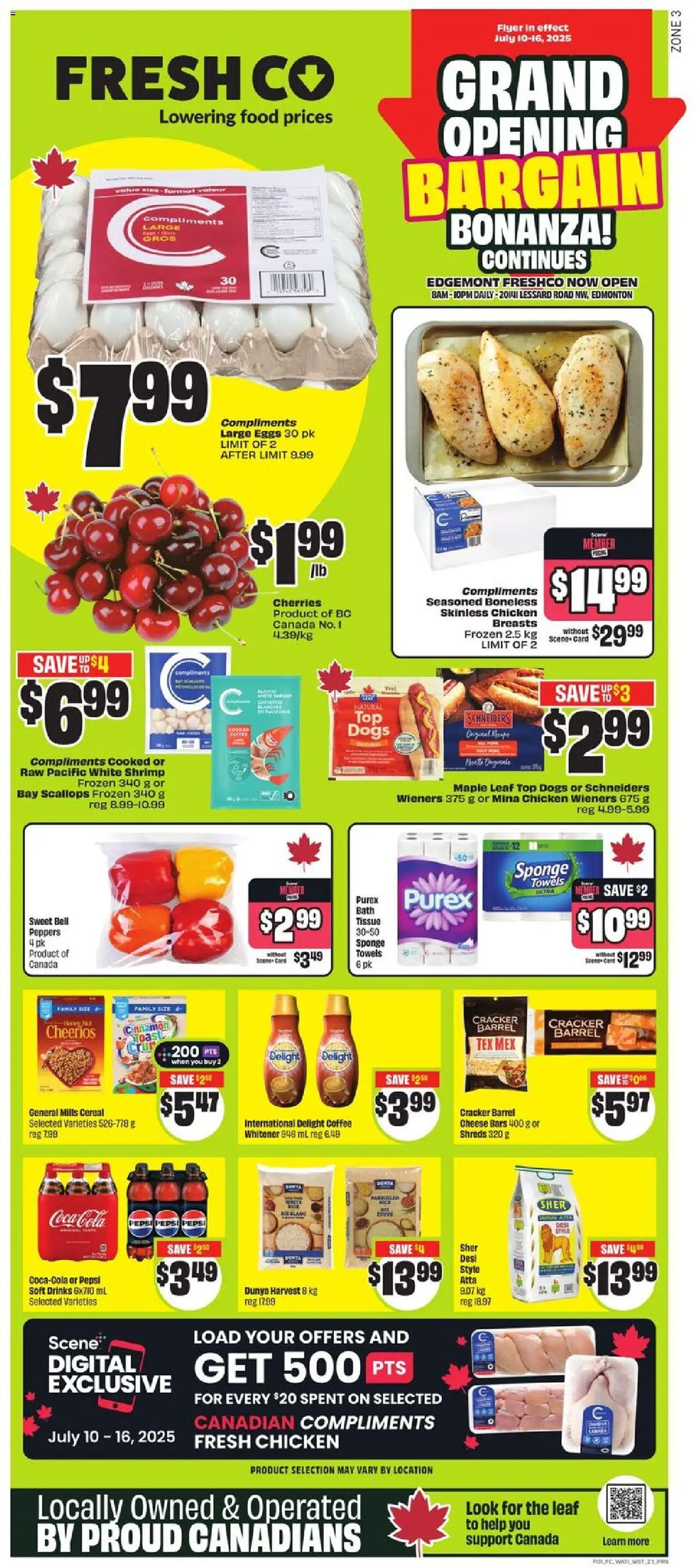 FreshCo flyer valid from 10.07.2025 | Page: 1 | Products: Sponge, Eggs, Coffee, Chicken