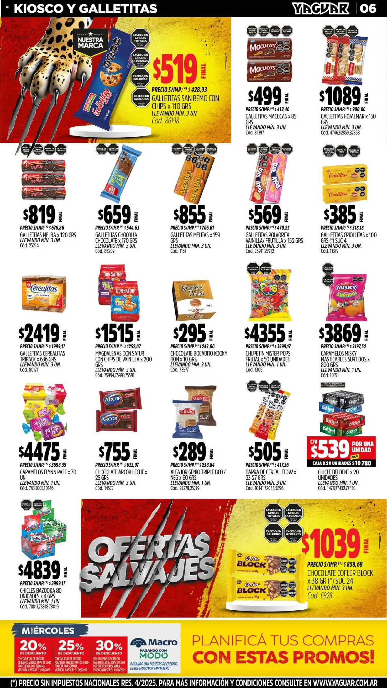 Yaguar - Moreno │ válido desde el 04.08.2025 | Página: 6 | Productos: Caja, Chocolate, Chicle, Alfajor