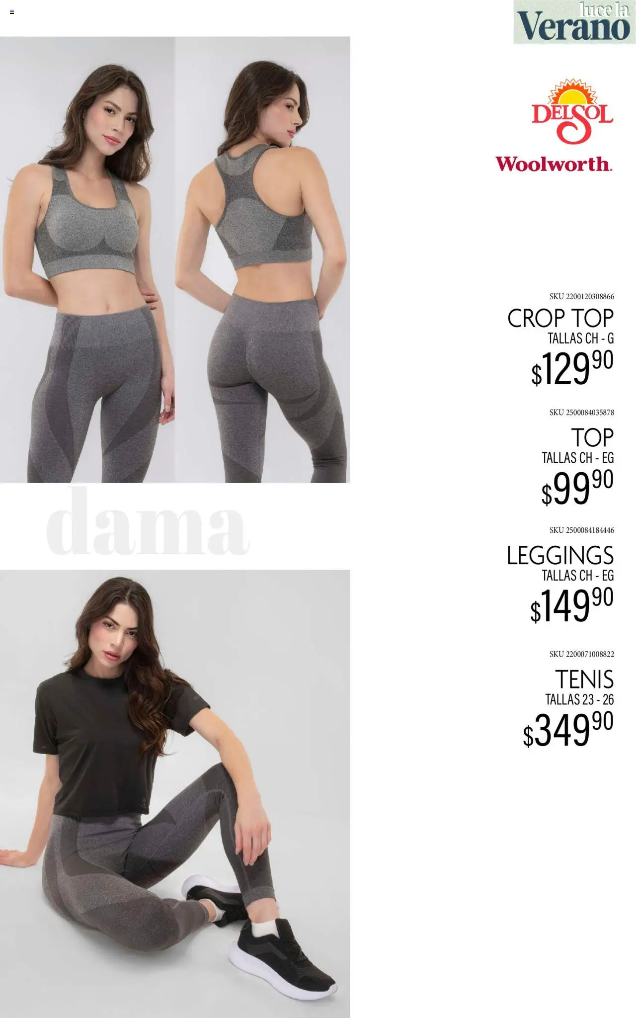 Nuevas ofertas de Del Sol y Woolworth válidas en toda la República Mexicana desde el 24.06.2025. ¡Encuentra las mejores ofertas en Del Sol y Woolworth catálogo Luce El Verano! | Página: 10 | Productos: Leggings, Tenis, Top