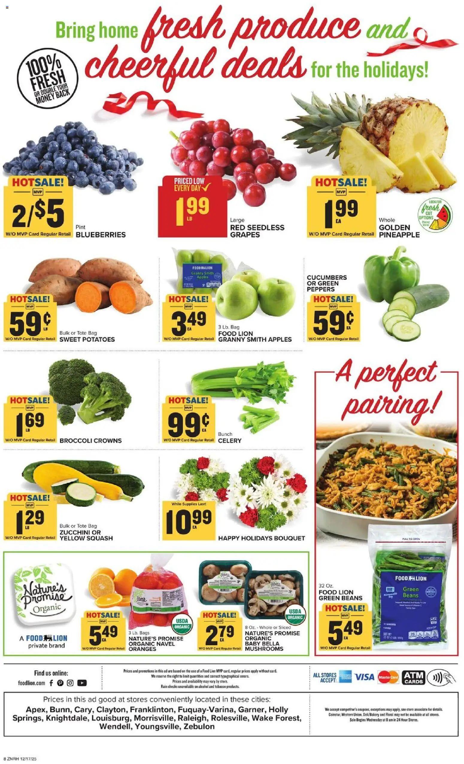 Food Lion Weekly Ad - valid from 17.12.2025 | Page: 15 | Products: Mushrooms, Zucchini, Crowns, Grapes