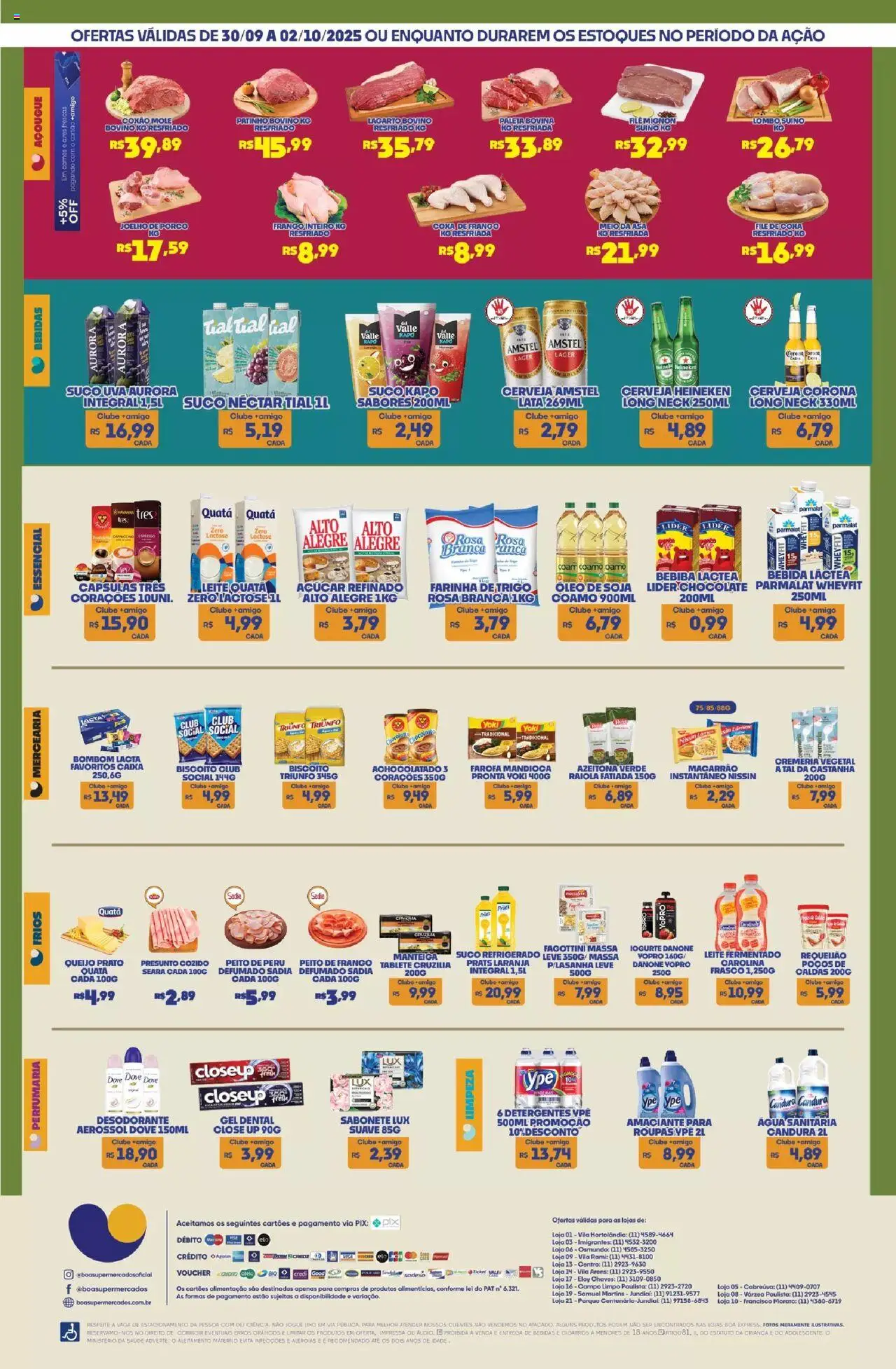 Boa Supermercados Folheto - válido de 30.09.2025 | Página: 3 | Produtos: Suco, Farofa, Bombom, Água sanitária