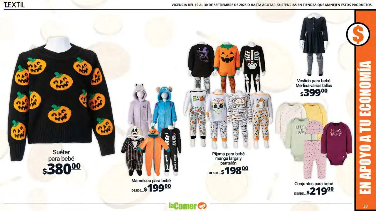 Nuevas ofertas de La Comer válidas en toda la República Mexicana desde el 19.09.2025. ¡Encuentra las mejores ofertas en La Comer - Folleto! | Página: 33 | Productos: Suéter, Pijama, Manga, Mameluco