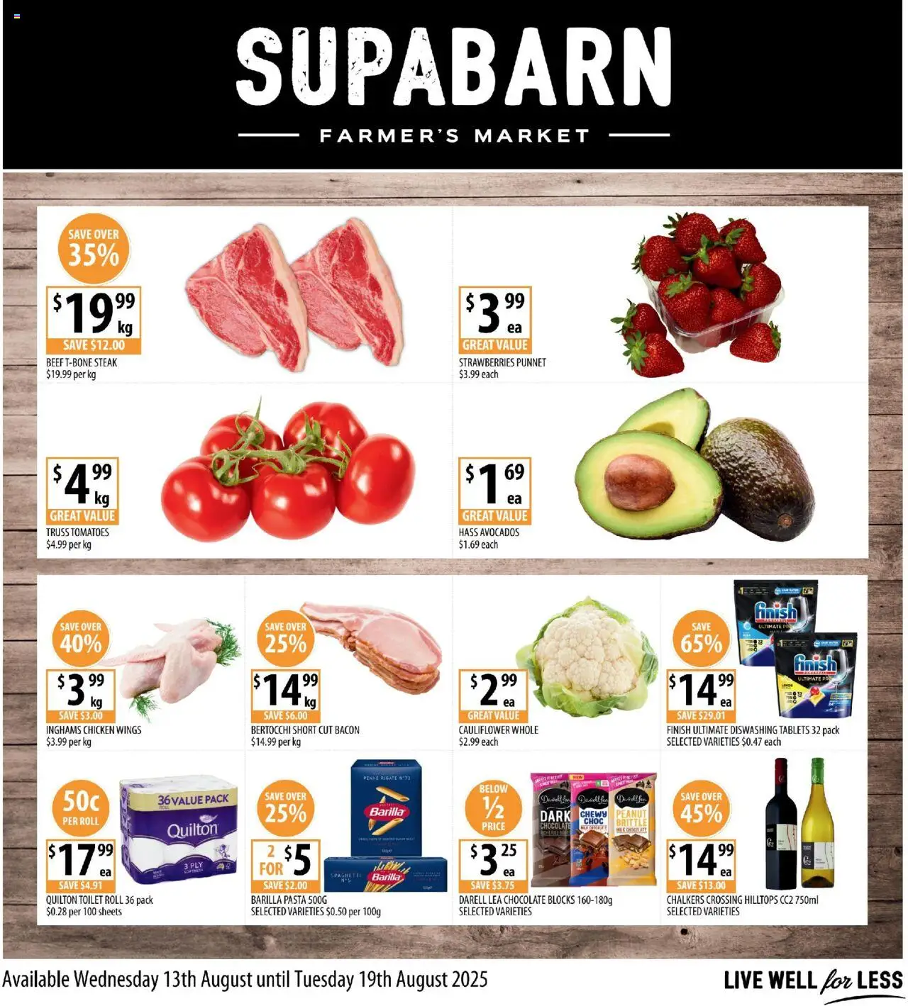 Supabarn catalogue - valid from 13.08.2025 | Page: 1 | Products: Toilet, Bacon, Milk, Tablets