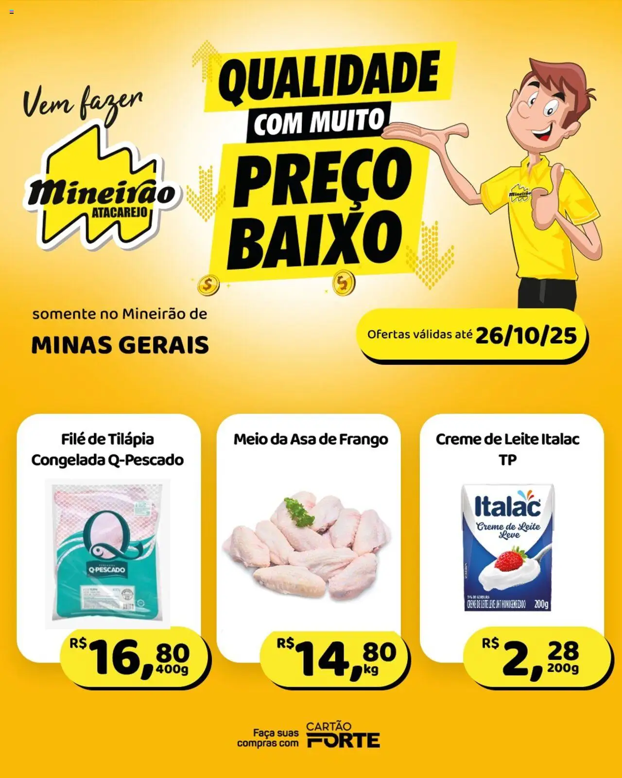 Mineirão Atacarejo Folheto - válido de 20.10.2025 | Página: 1 | Produtos: Asa de frango, Creme, Baixo, Creme de leite