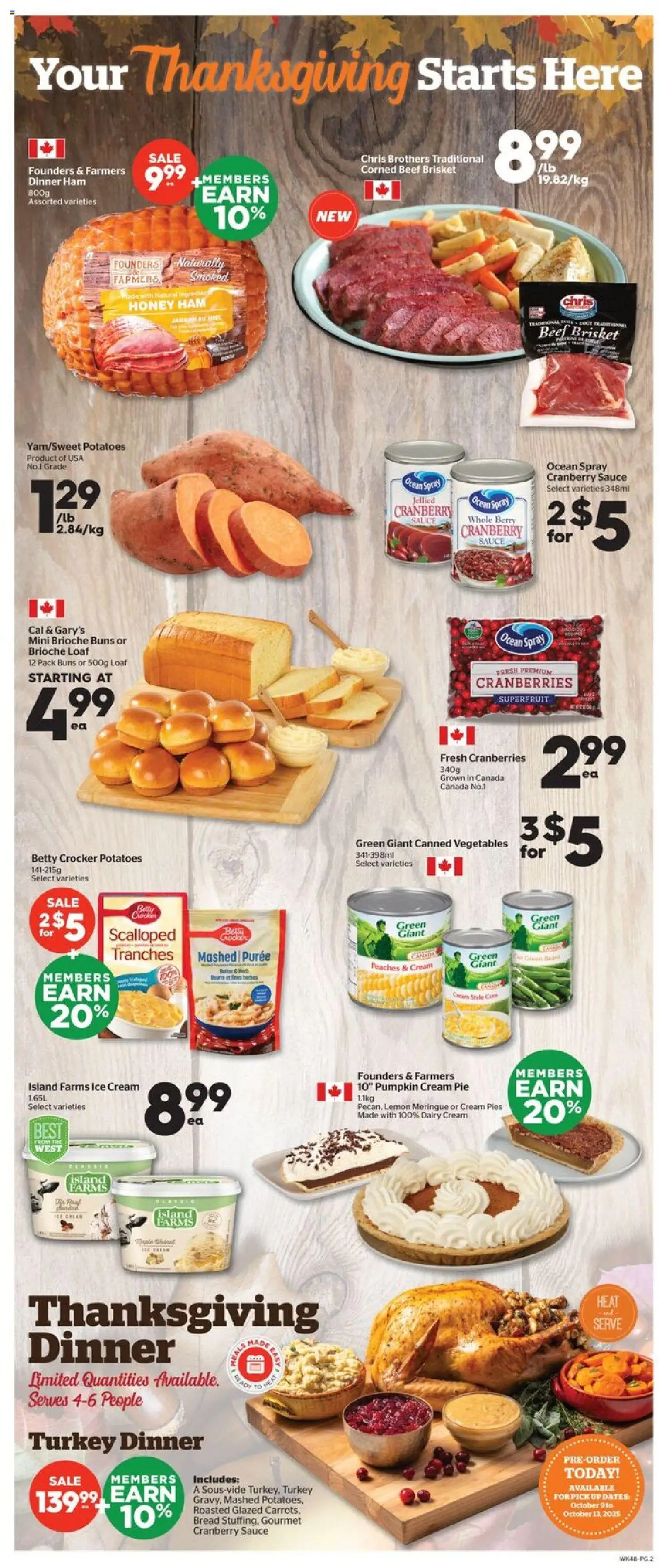 Calgary Co-op flyer valid from 02.10.2025 | Page: 3 | Products: Ice cream, Turkey, Bread, Pumpkin