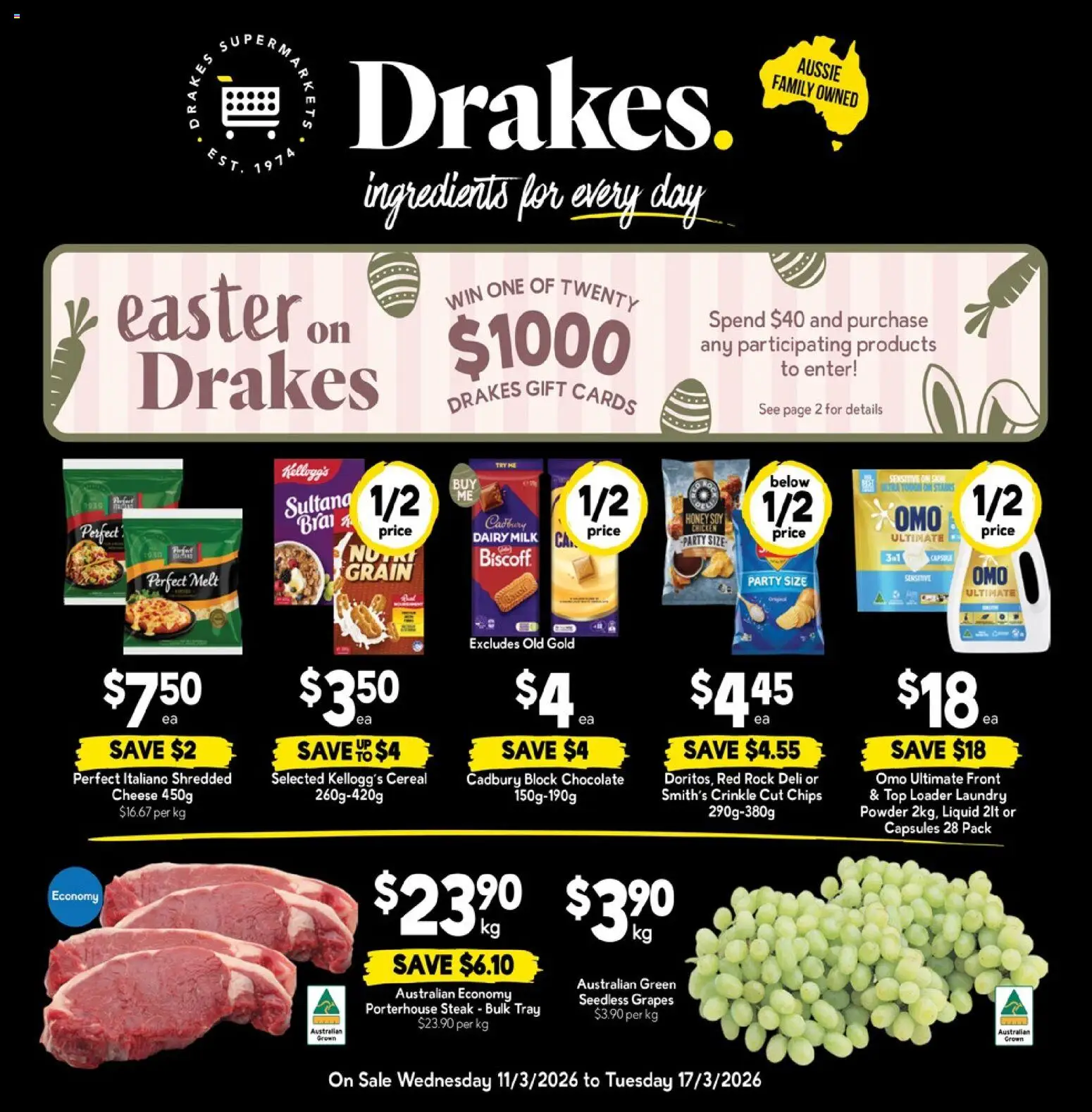 Drakes catalogue - valid from 11.03.2026 | Page: 1 | Products: Chocolate, Honey, Cereal, Laundry