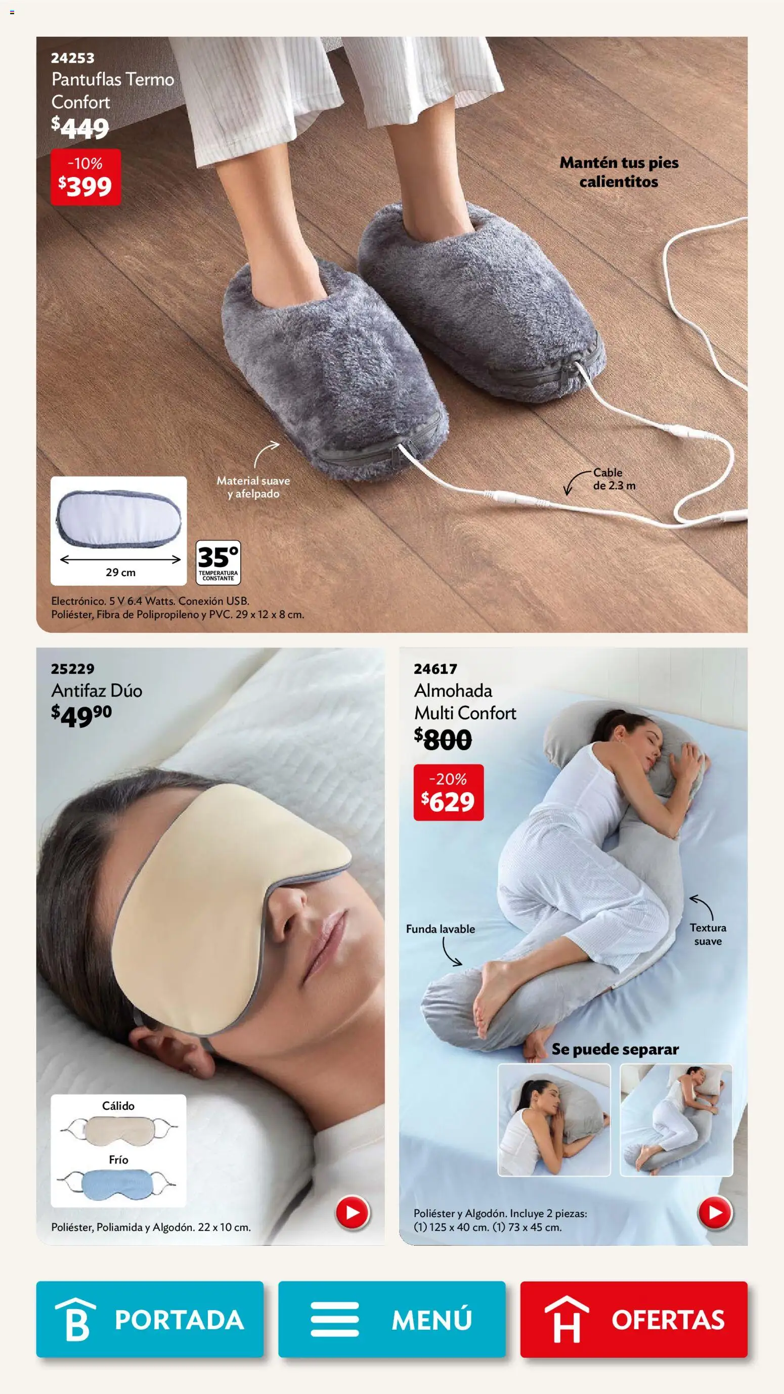 Nuevas ofertas de Betterware válidas en toda la República Mexicana desde el 03.11.2025. ¡Encuentra las mejores ofertas en Betterware campaña 11 2025! | Página: 83 | Productos: Pantuflas, Cable, Antifaz, Termo