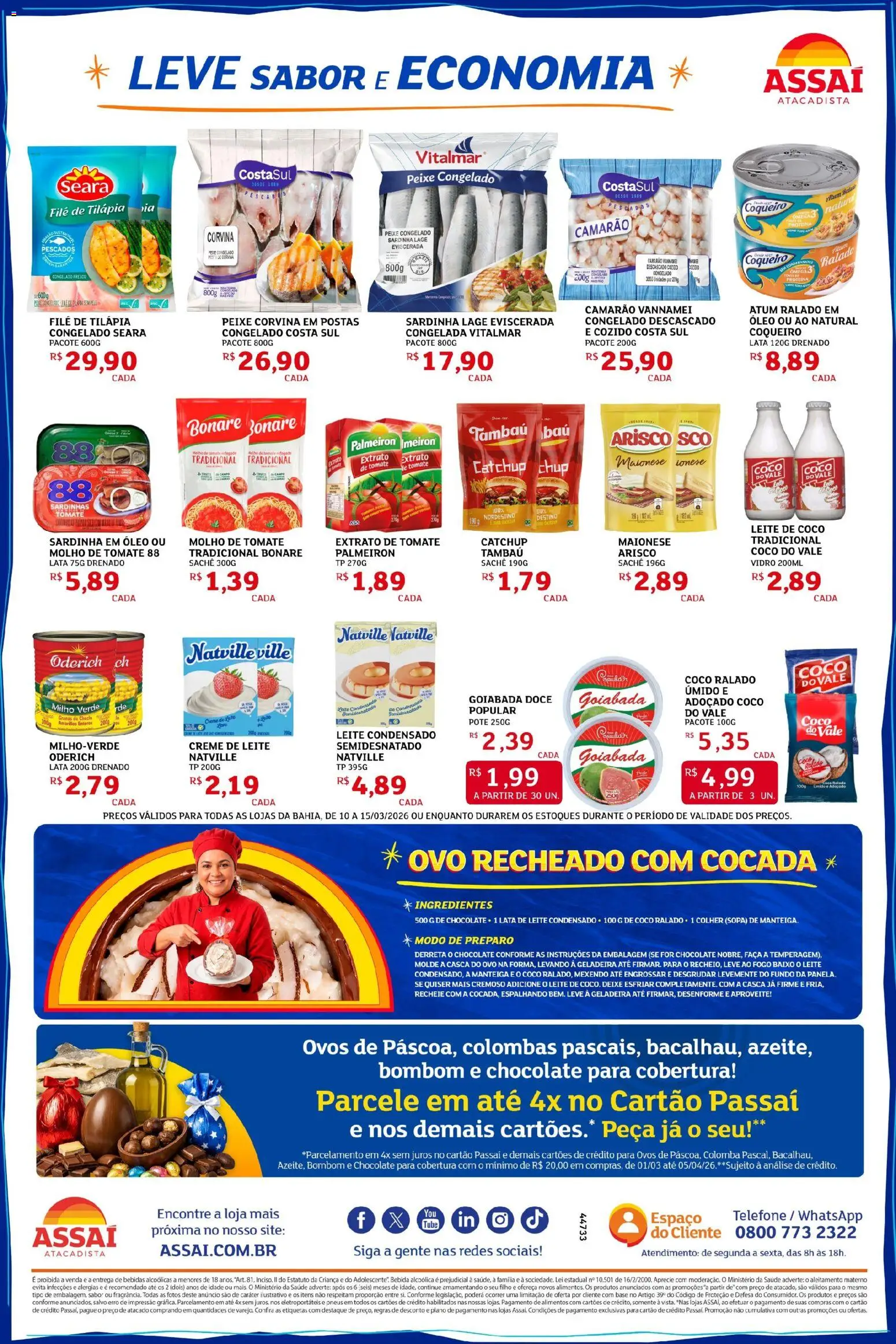 Assaí Atacadista Folheto - válido de 10.03.2026 | Página: 2 | Produtos: Manteiga, Ovos, Peixe, Creme de leite