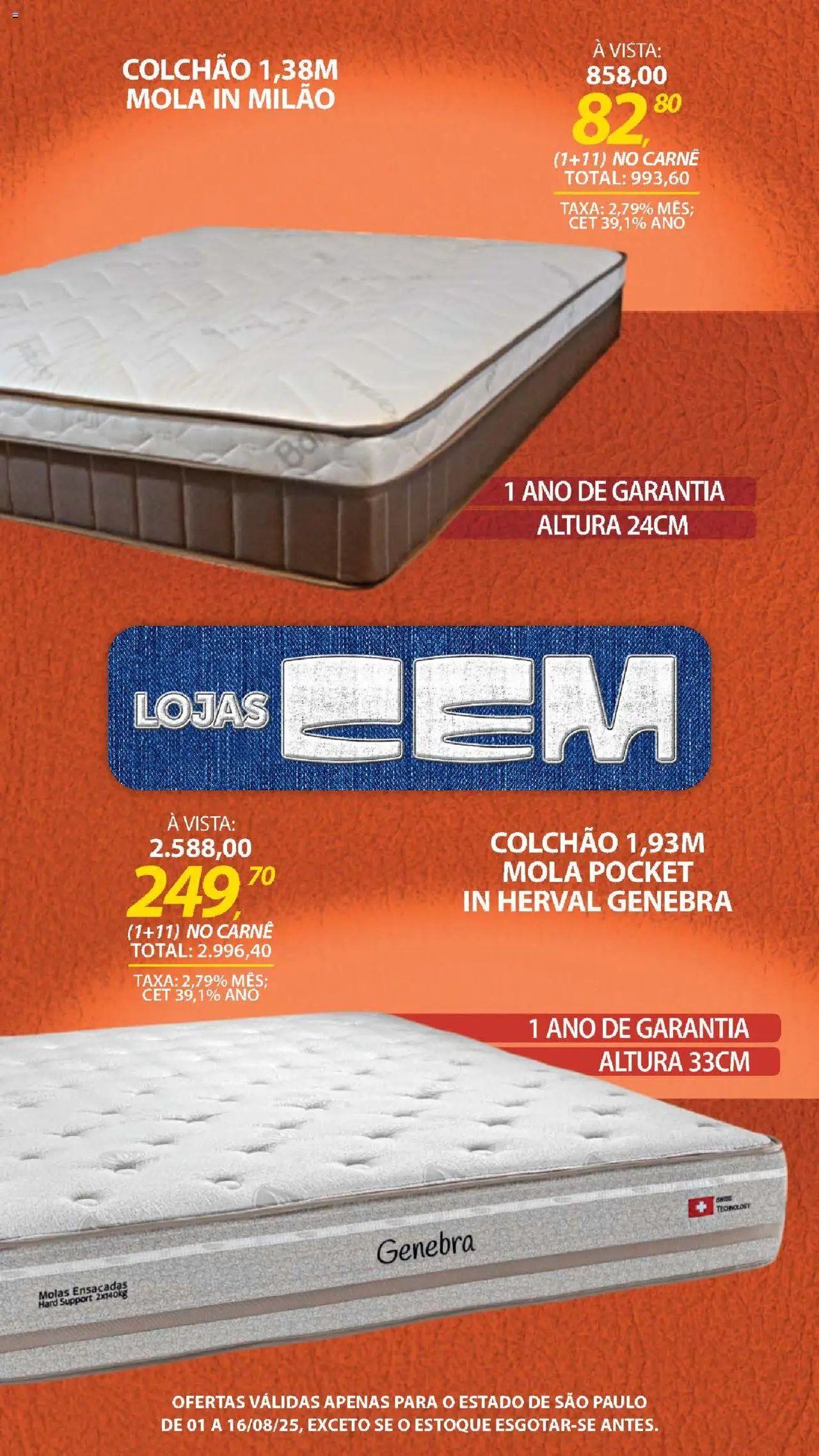 Lojas Cem Folheto - válido de 01.08.2025 | Página: 95 | Produtos: Colchão, Carne