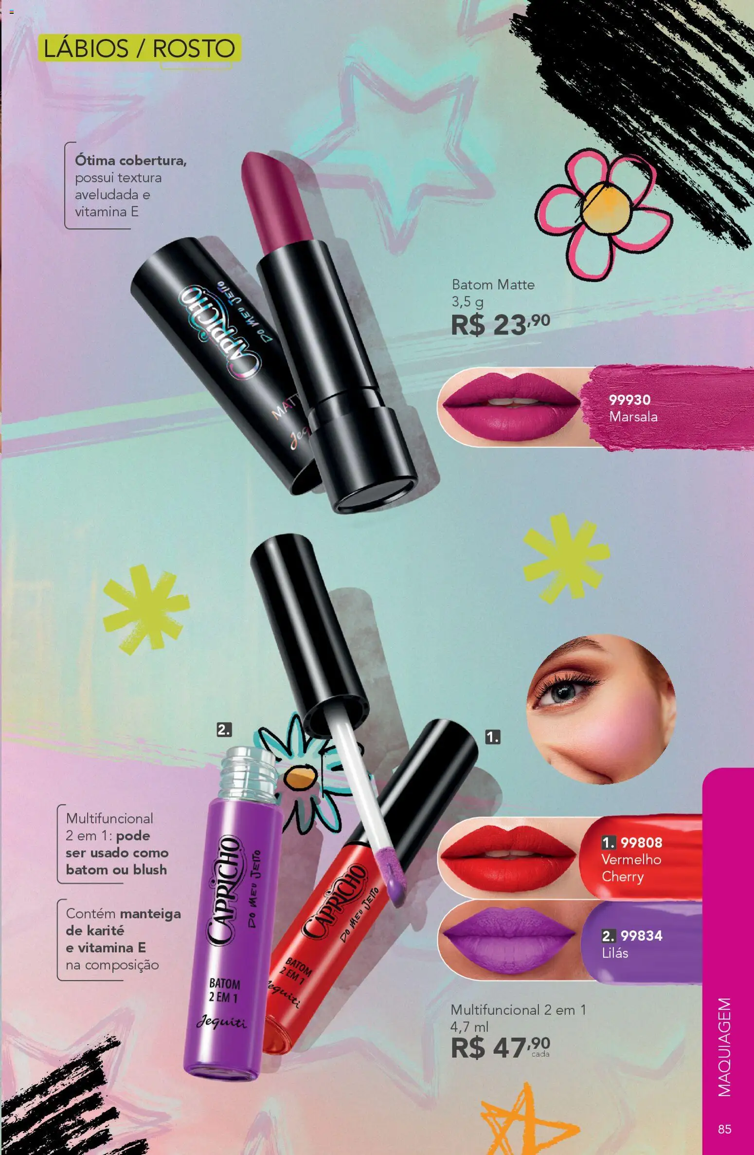 Jequiti Folheto - válido de 30.01.2026 | Página: 85 | Produtos: Maquiagem, Blush, Batom, Multifuncional