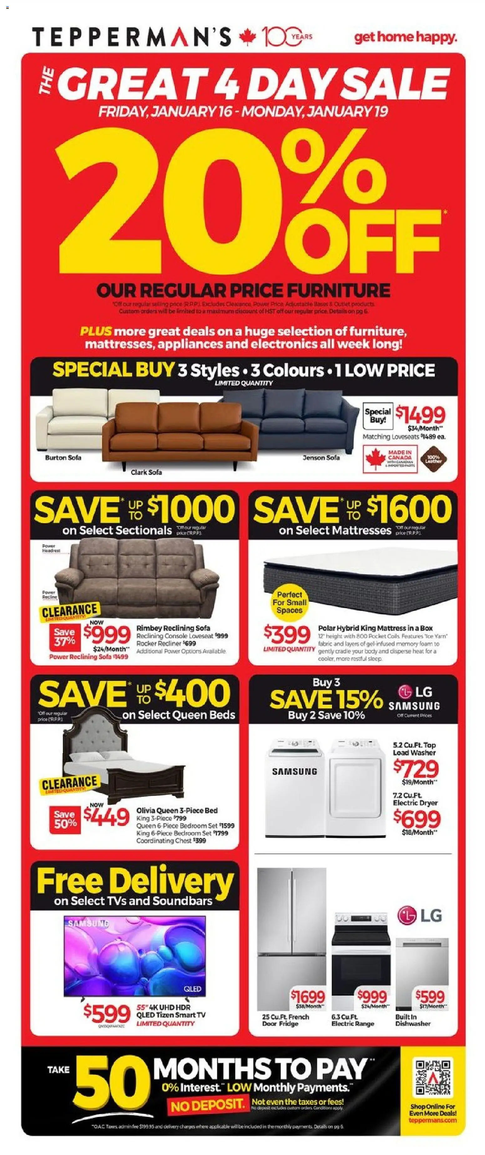 Tepperman's flyer valid from 16.01.2026 | Page: 5 | Products: Tv, Bed, Sofa, Box
