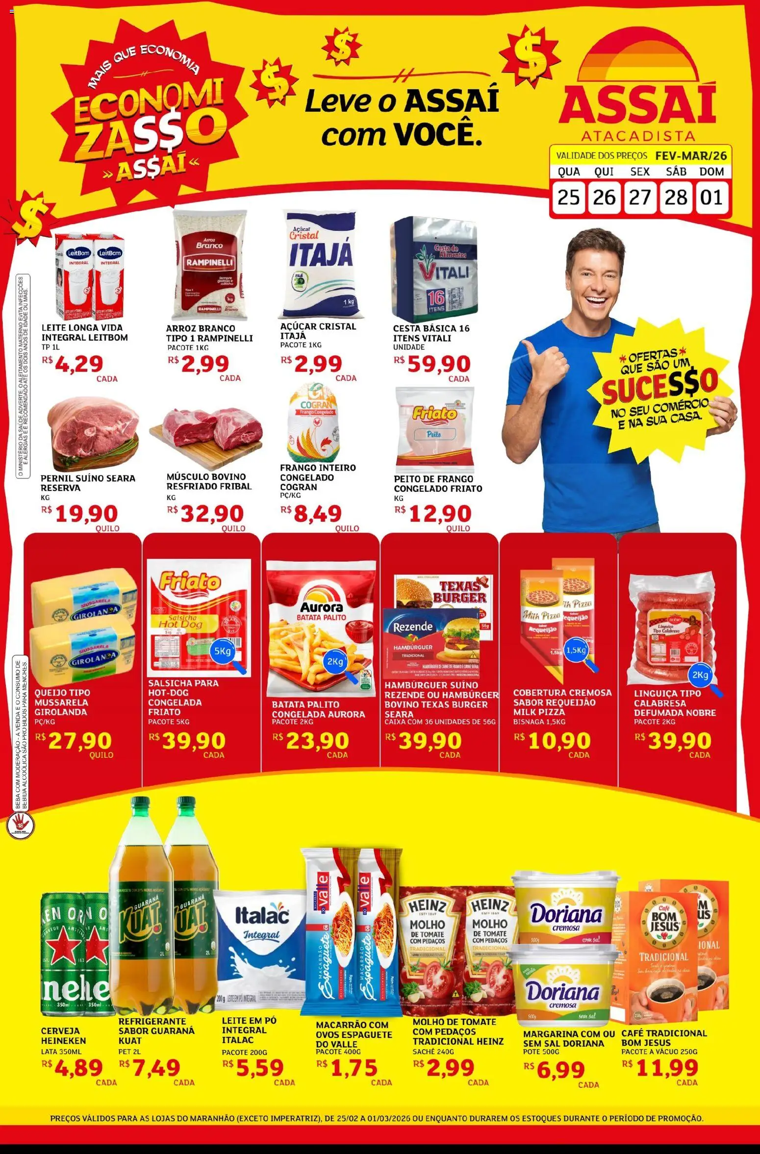 Assaí Atacadista Folheto - válido de 25.02.2026 | Página: 1 | Produtos: Cesta, Macarrão, Frango, Mussarela