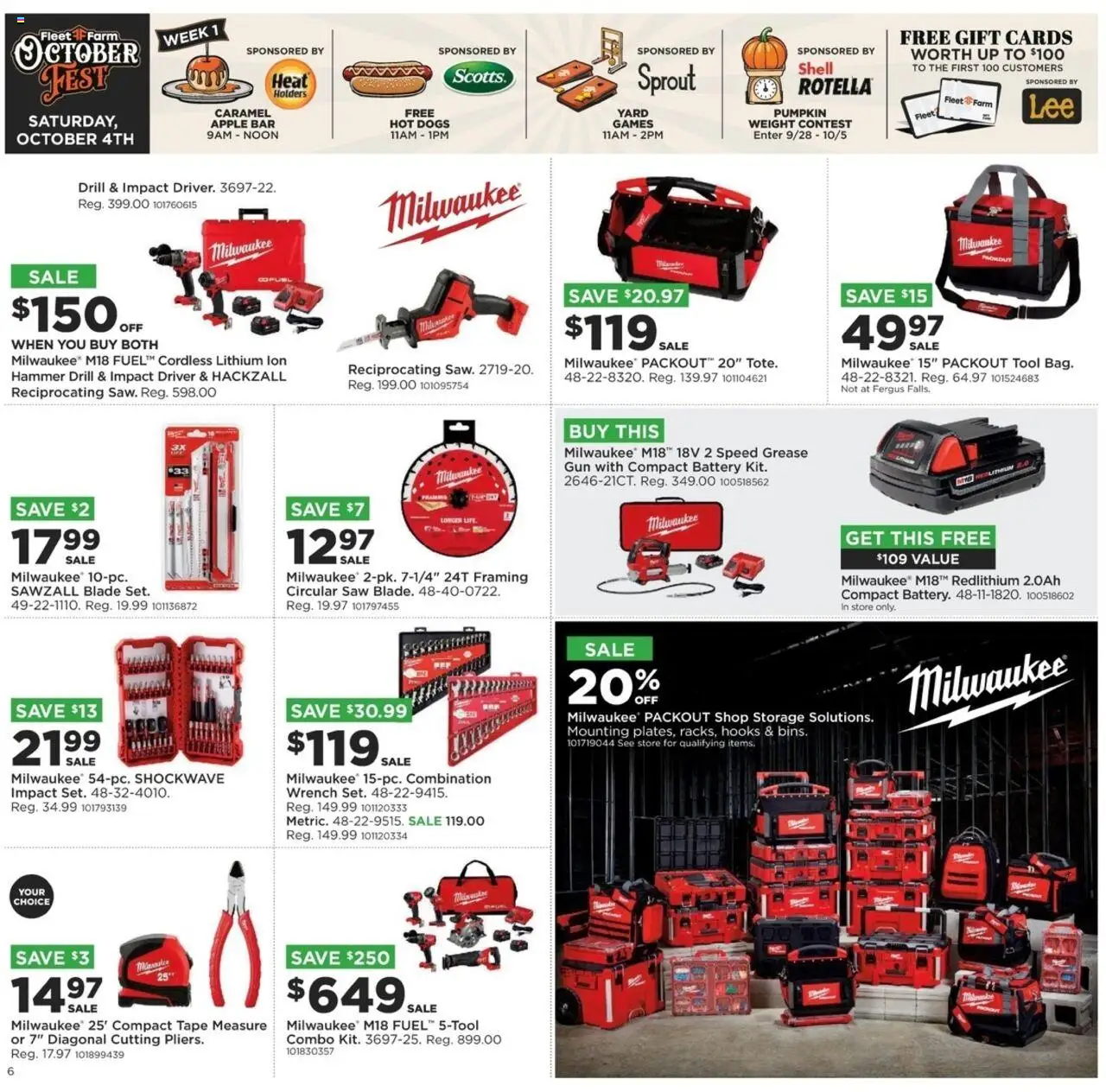 Mills Fleet Farm Weekly Ad - valid from 02.10.2025 | Page: 6 | Products: Battery, Tape Measure, Hot Dogs, Weight