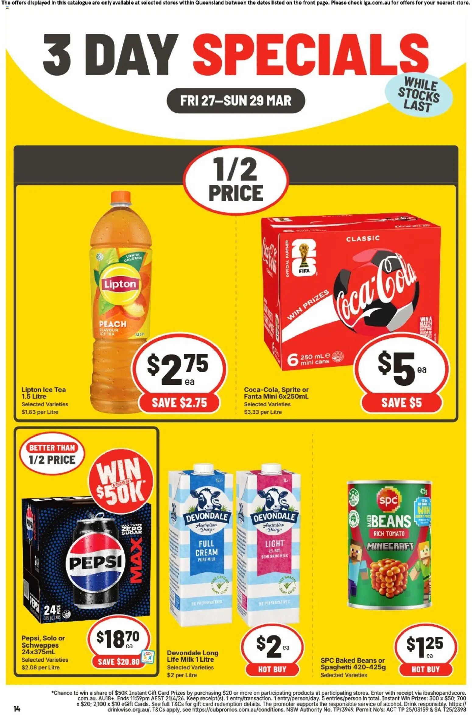 IGA catalogue - valid from 27.03.2026 | Page: 3 | Products: Light, Milk, Pepsi, Date