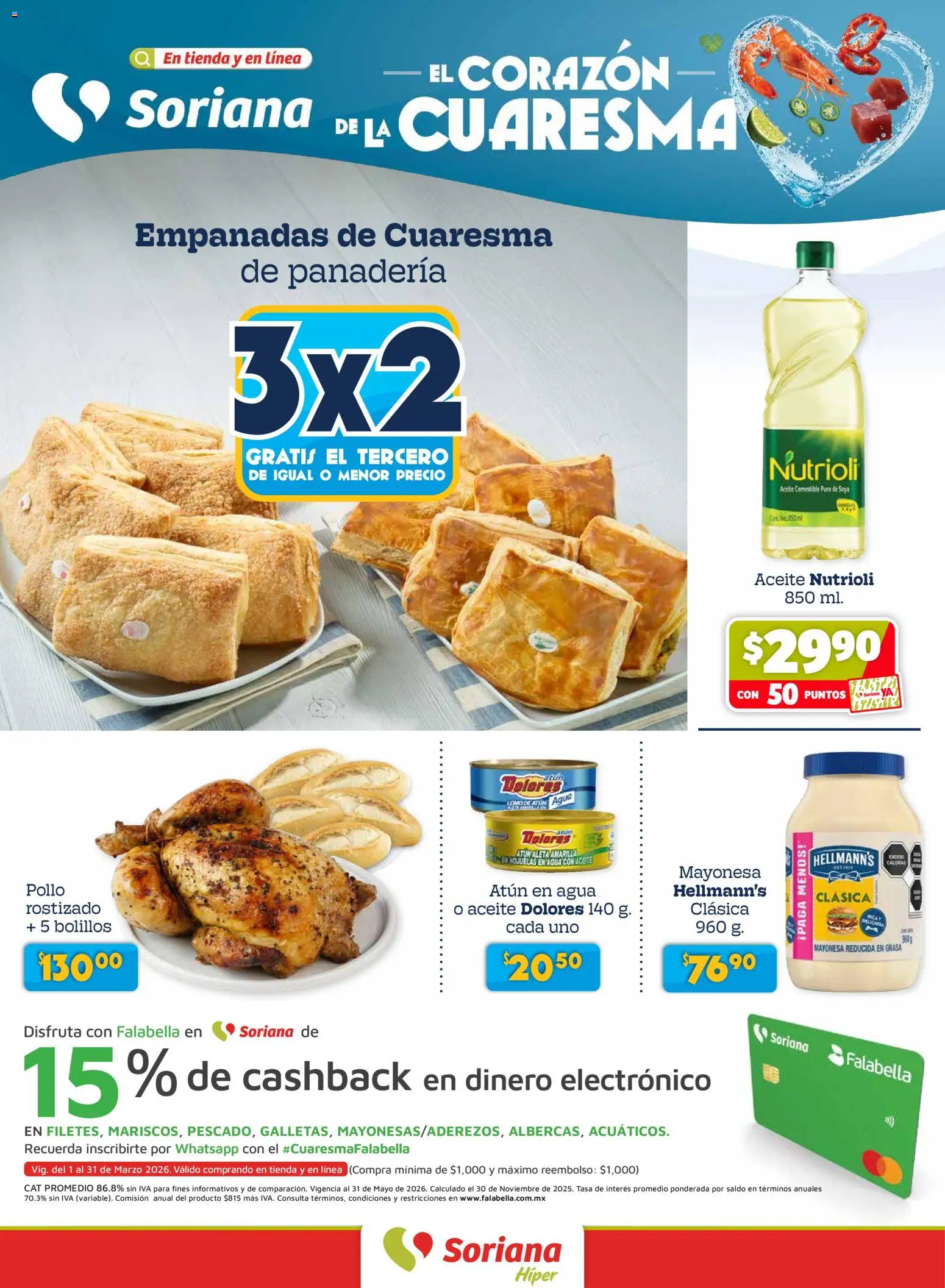 Nuevas ofertas de Soriana válidas en toda la República Mexicana desde el 12.03.2026. ¡Encuentra las mejores ofertas en Soriana  Fin de Semana Híper: Juárez! | Página: 1 | Productos: Agua, Aceite, Hojuelas, Panadería