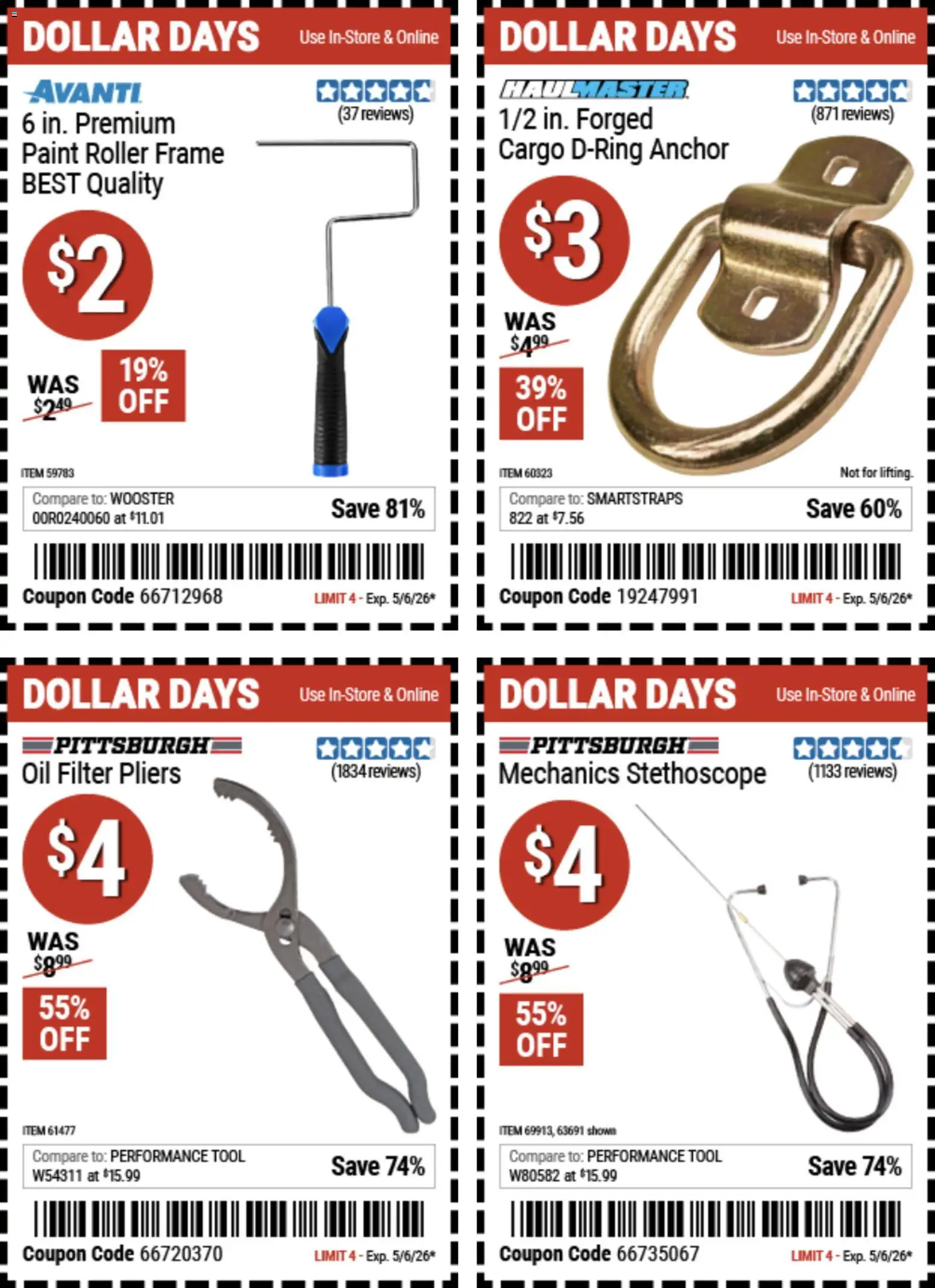 Harbor Freight Dollar Days - valid from 23.04.2026 | Page: 1 | Products: Anchor, Oil, Oil filter