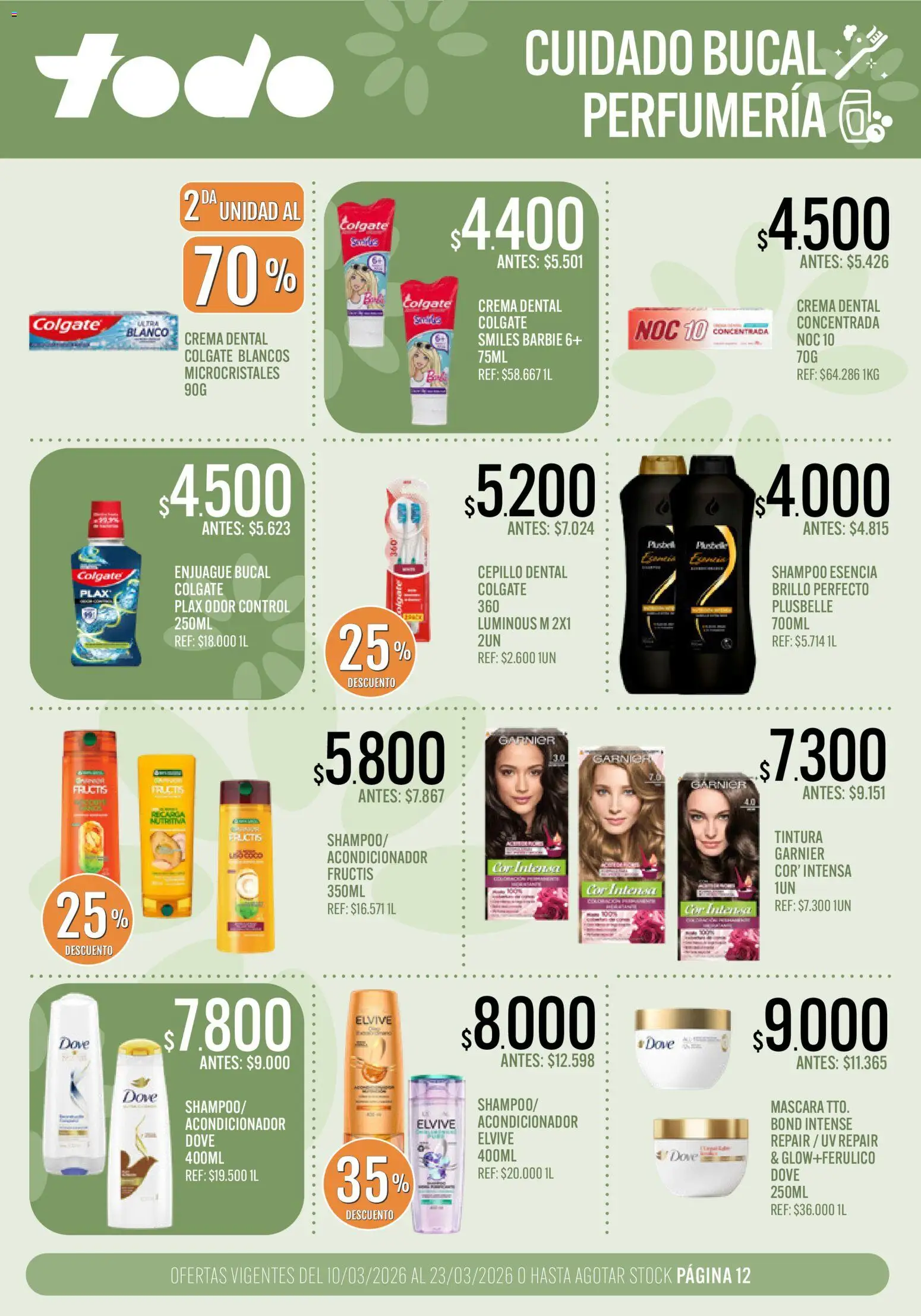 Supermercados TODO - Ofertas │ válido desde el 10.03.2026 | Página: 12 | Productos: Máscara, Acondicionador, Brillo, Enjuague bucal