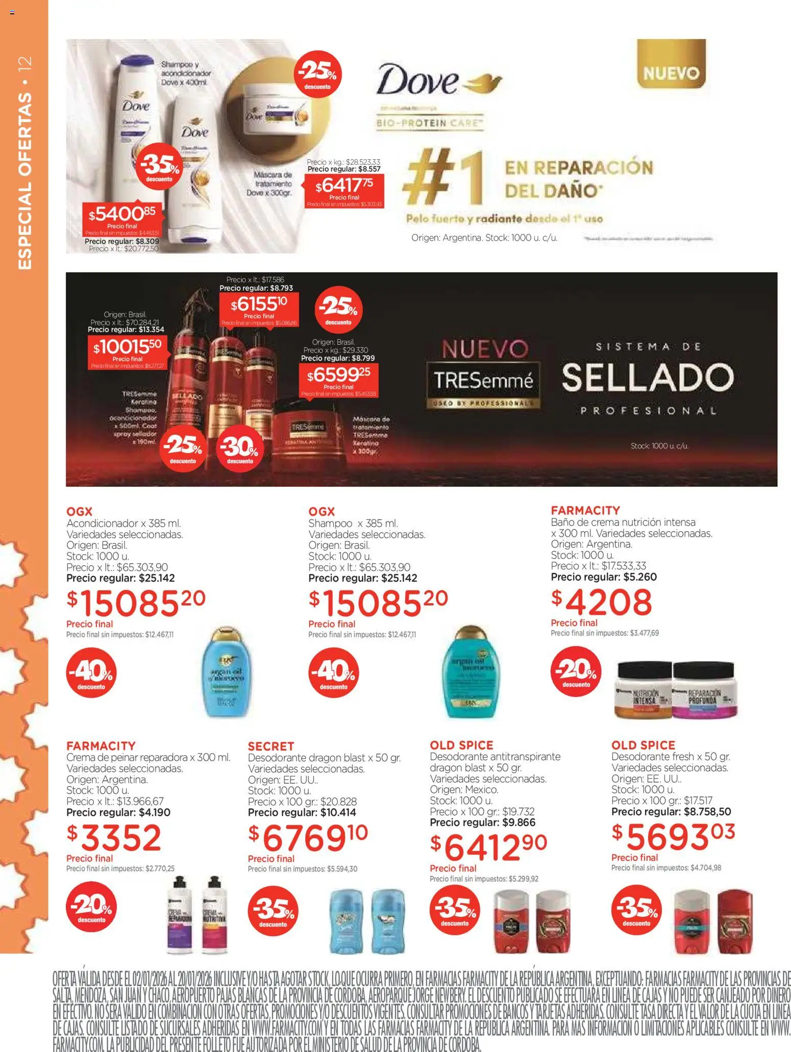 Farmacity catálogo │ válido desde el 02.01.2026 | Página: 12 | Productos: Acondicionador, Antitranspirante, Radiante, Crema