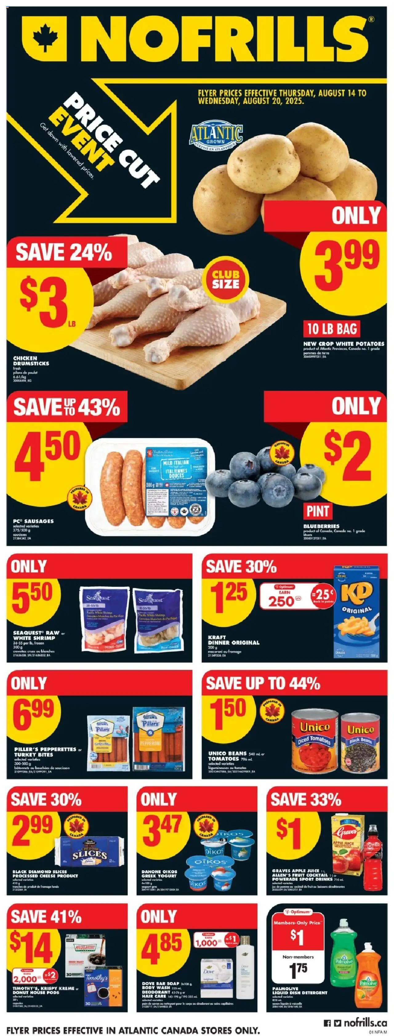 No Frills flyer valid from 14.08.2025 | Page: 2 | Products: Turkey, Body wash, Cheese, Chicken