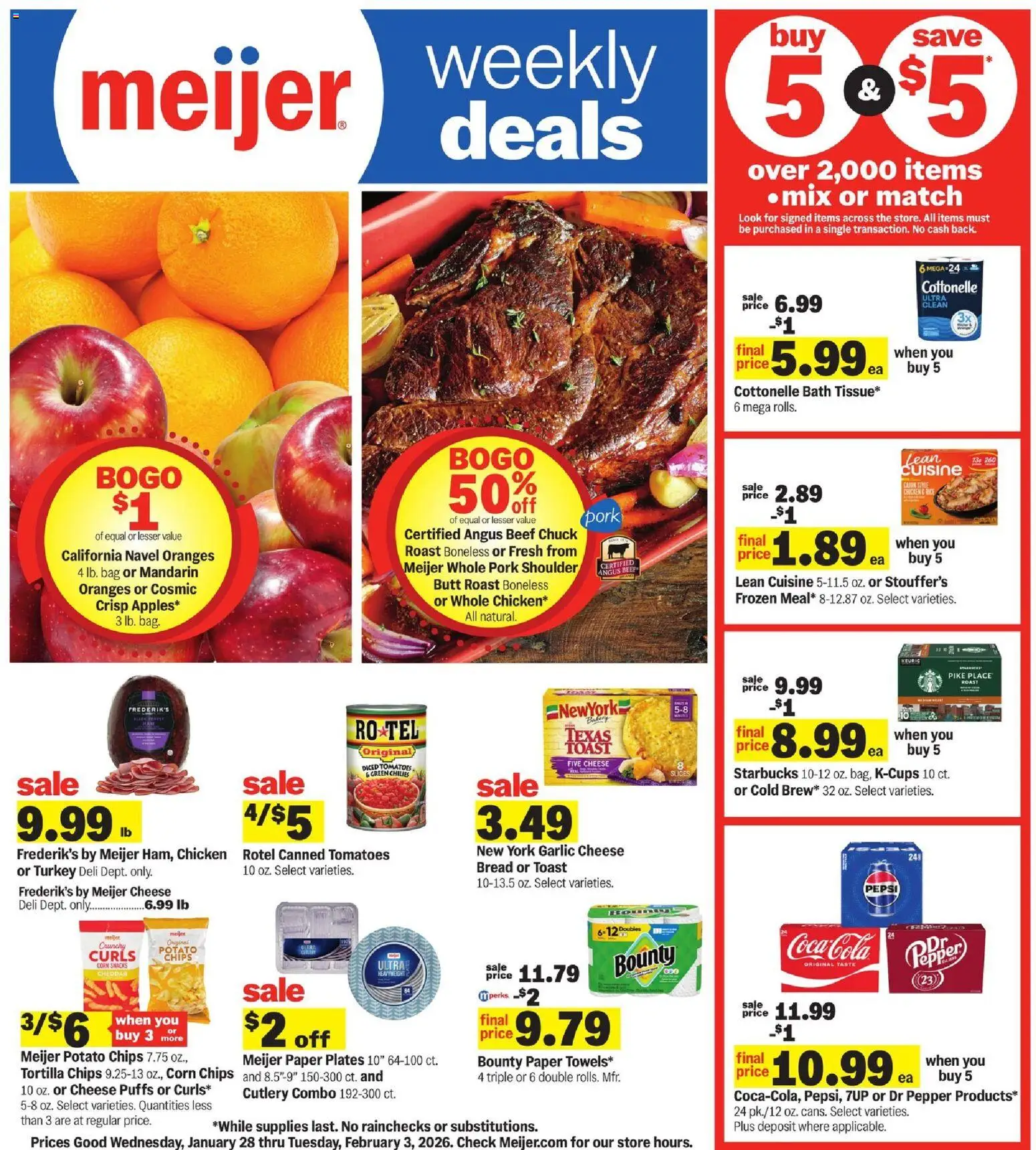Meijer Weekly Ad - MI - valid from 28.01.2026 | Page: 1 | Products: Corn, Cheese, Chips, Bag