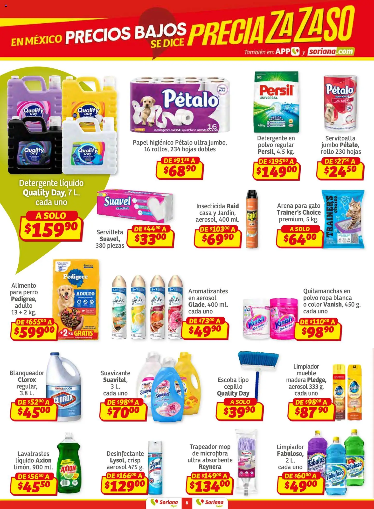 Nuevas ofertas de Soriana válidas en toda la República Mexicana desde el 02.01.2026. ¡Encuentra las mejores ofertas en Soriana - Preciazazaso Híper: Chih, Coah, Dur, NL, SLP, Tamps, Zac! | Página: 6 | Productos: Quitamanchas, Detergente, Cepillo, Desinfectante