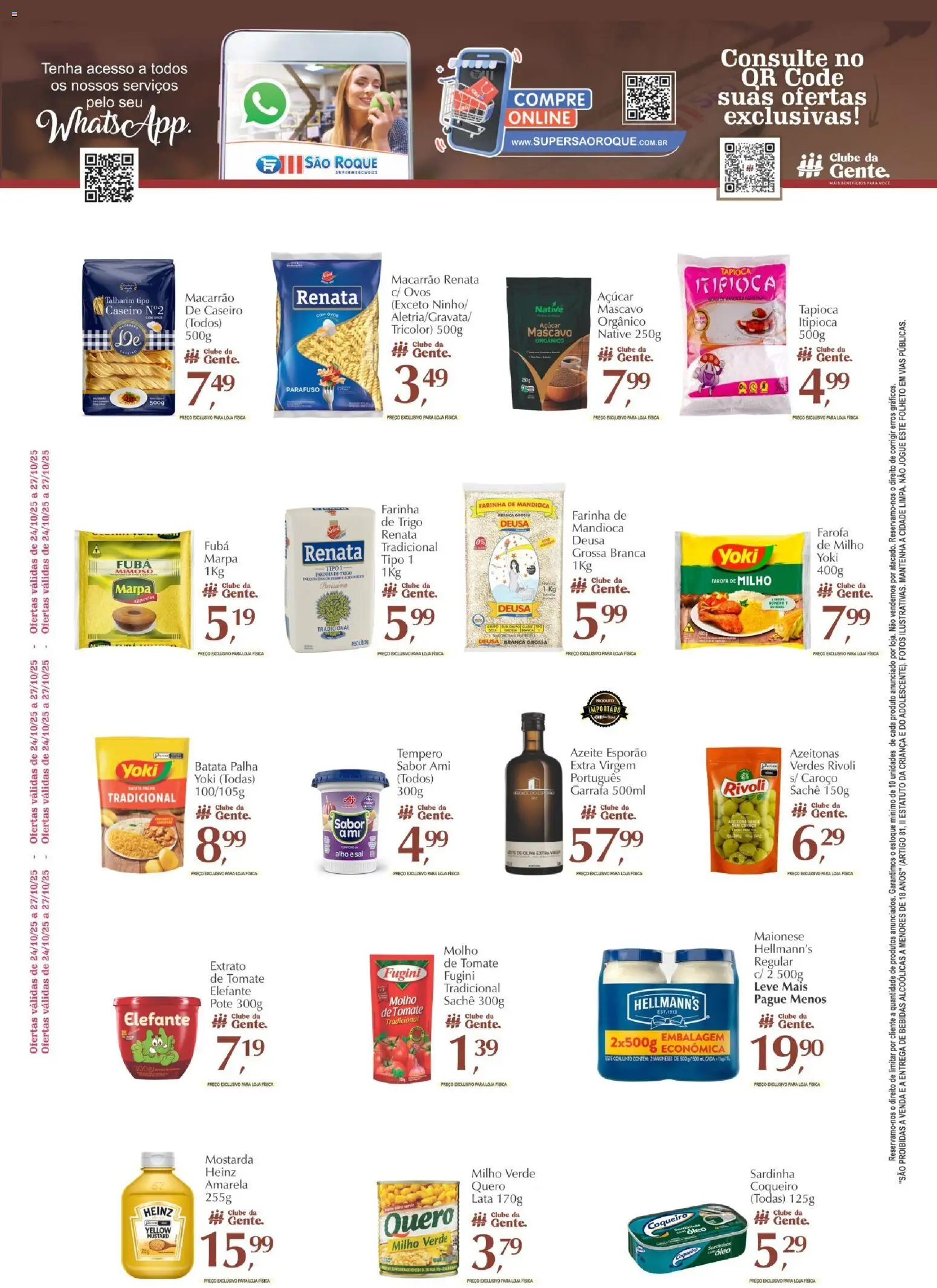 São Roque Supermercados Folheto - válido de 24.10.2025 | Página: 1 | Produtos: Farinha de trigo, Fubá, Macarrão, Açúcar