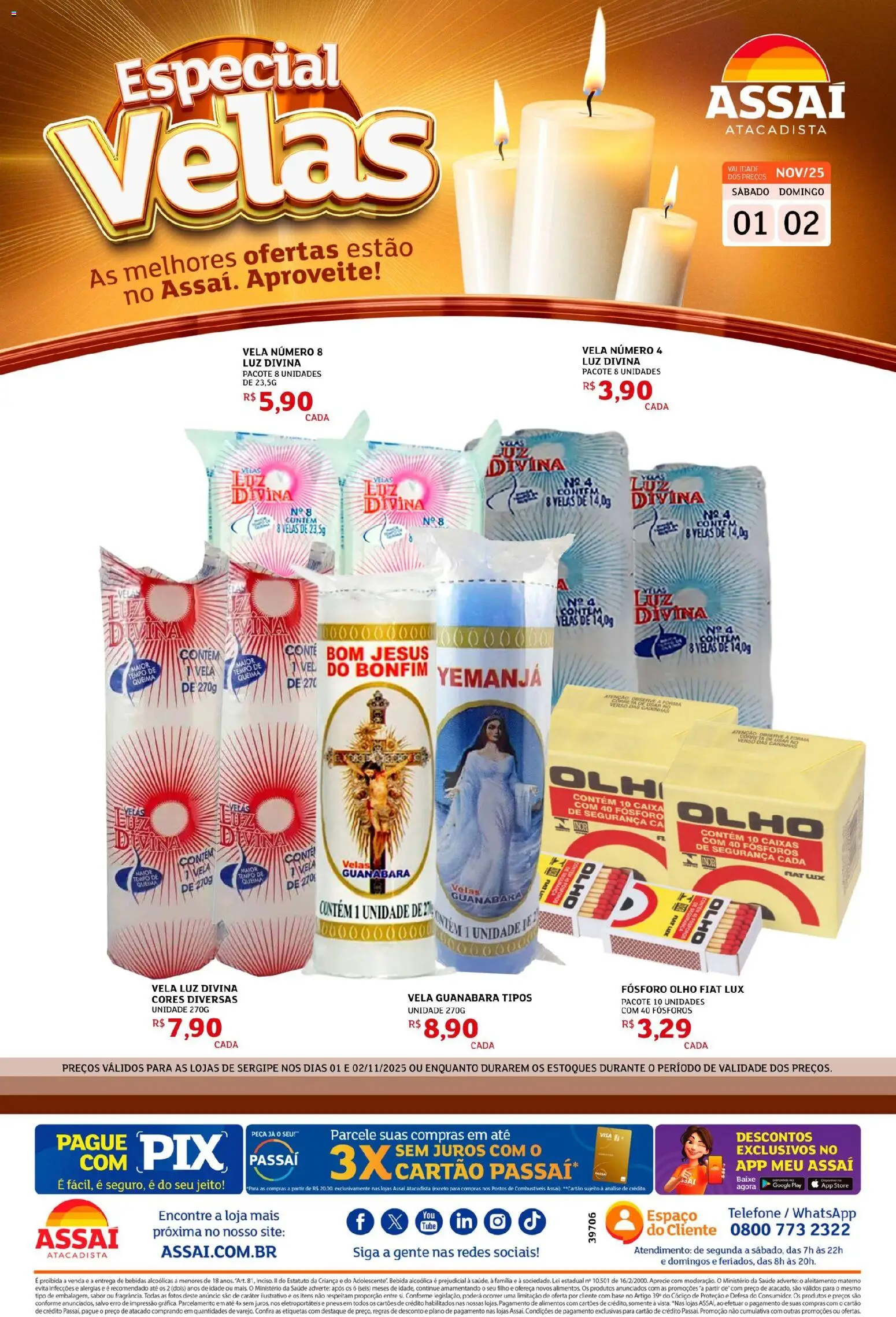 Assaí Atacadista Folheto - válido de 01.11.2025 | Página: 1 | Produtos: Fósforo, Velas, Pneus, Telefone