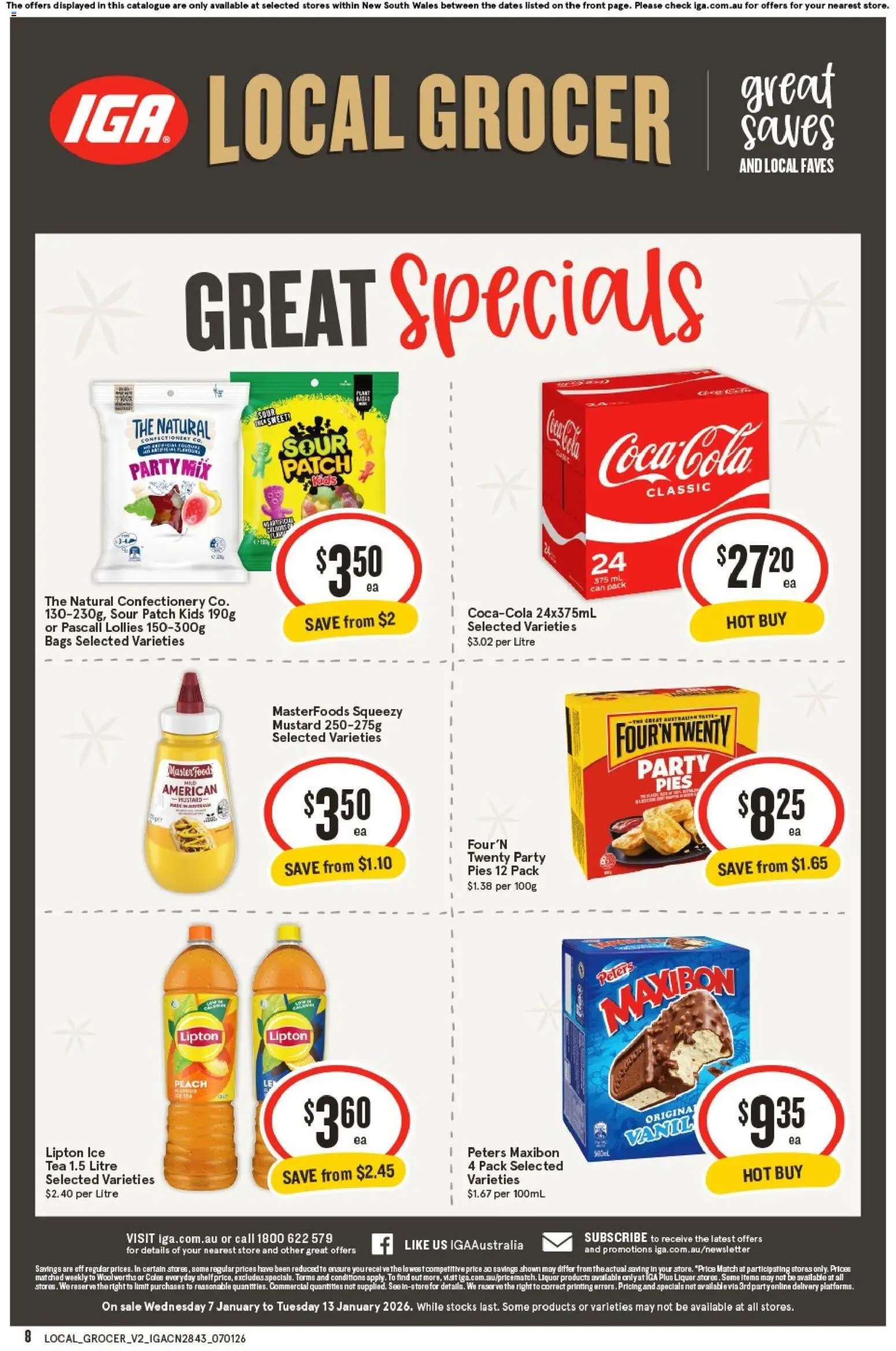IGA catalogue - valid from 07.01.2026 | Page: 8 | Products: Tea, Mustard, Lollies, Pies
