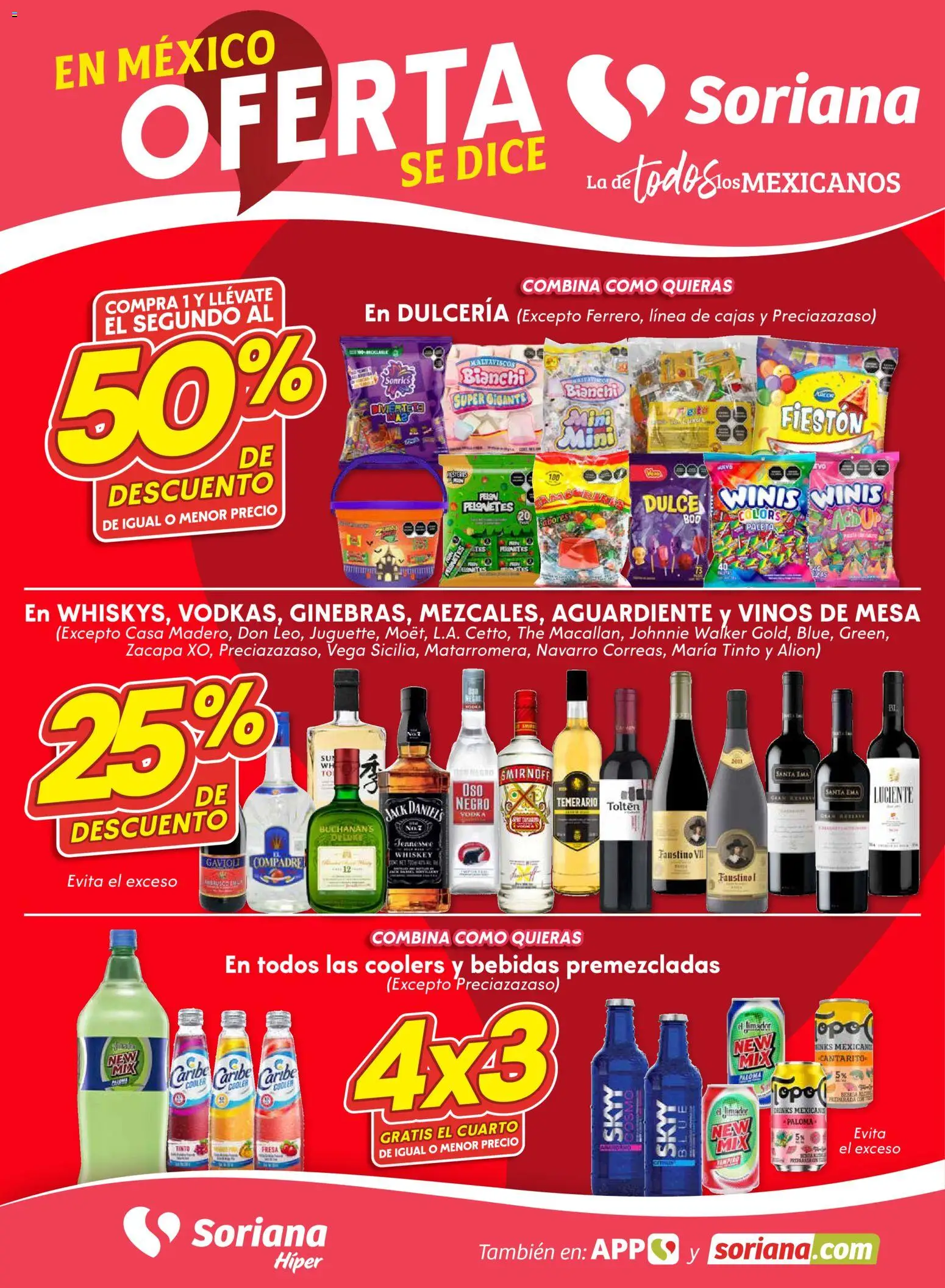 Nuevas ofertas de Soriana válidas en toda la República Mexicana desde el 23.10.2025. ¡Encuentra las mejores ofertas en Soriana - Fin de Semana Híper: Ags, Nay, Jal, Qro, Col, Mich, Gto, Hgo, Tlax, Mor, Pue, Gro, Oax, Edo. de Mex, Valle de México, Za! | Página: 1 | Productos: Fresa, Whiskey, Mesa, Vodka