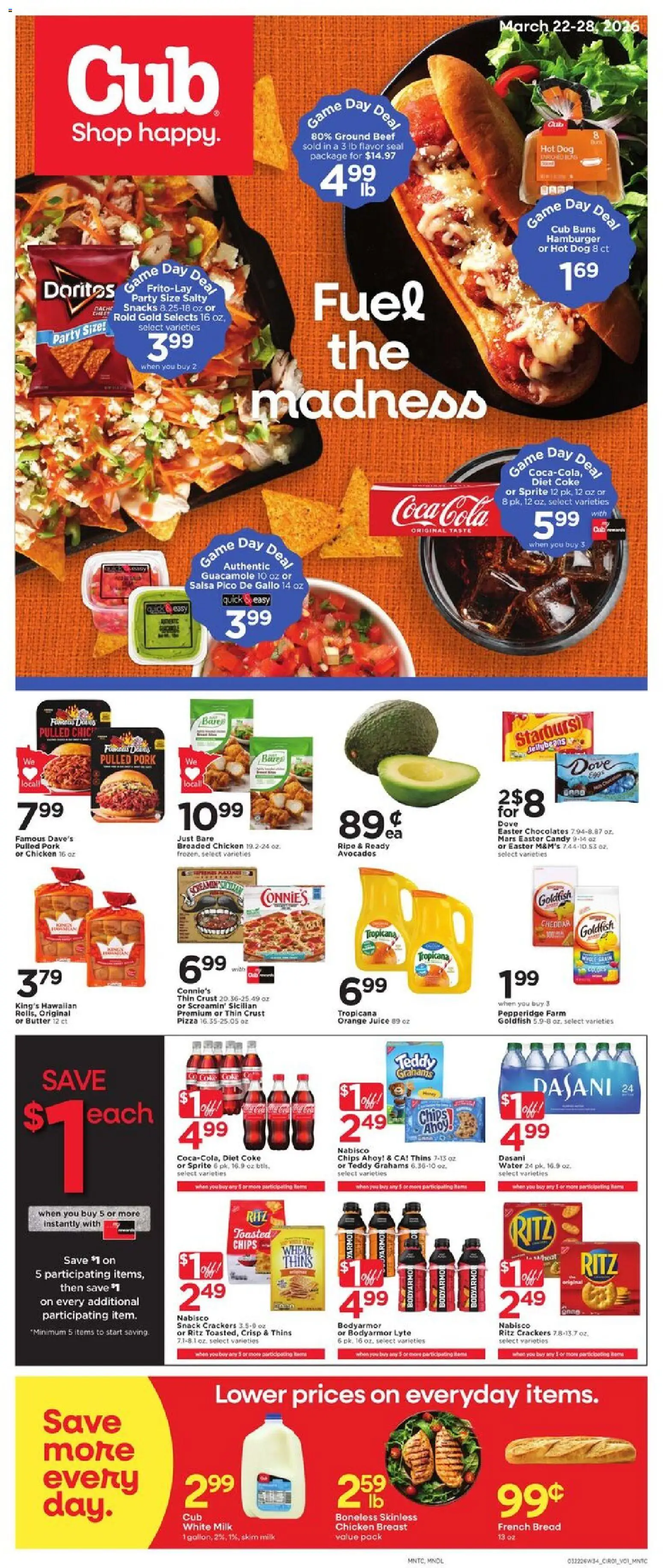 Cub Foods Weekly Savings - MN - valid from 22.03.2026 | Page: 1 | Products: Pizza, Beef, Water, Game